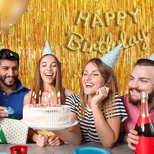 Miniatura 4 de UWPVOWSR - Cortinas de flecos doradas de 3.3 x 8.3 pies paquete de 2 unidades, para cumpleaños, graduación, baby shower, puertas, revelación de