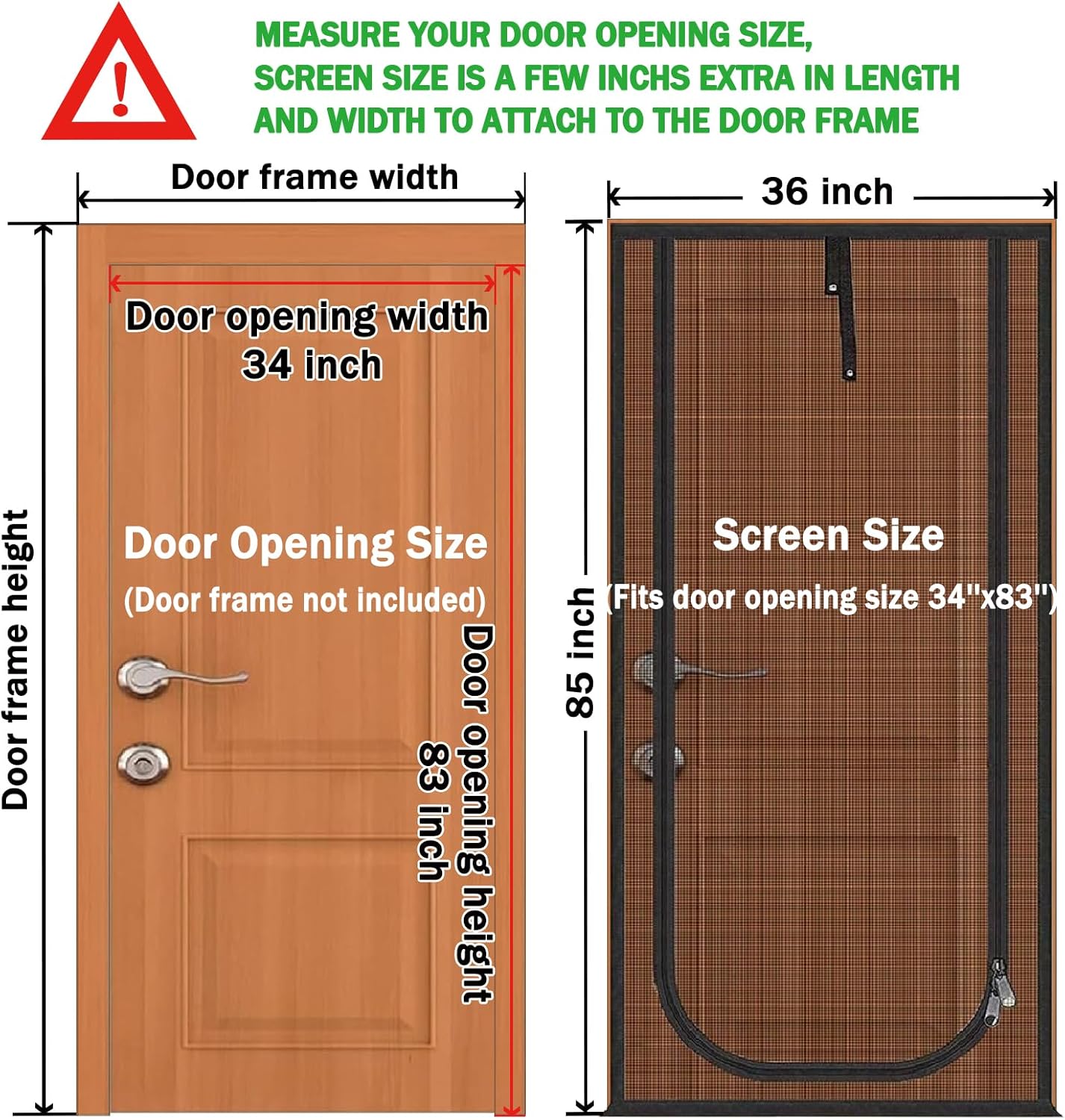 upgraded pet screen door,fits door opening size 34''x 83'',thickened cat resistant mesh screen door for living room,kitchen,bedroom,cat proof screen with zipper closure.(u-type,black) black fits door opening size up to 34''x 83''