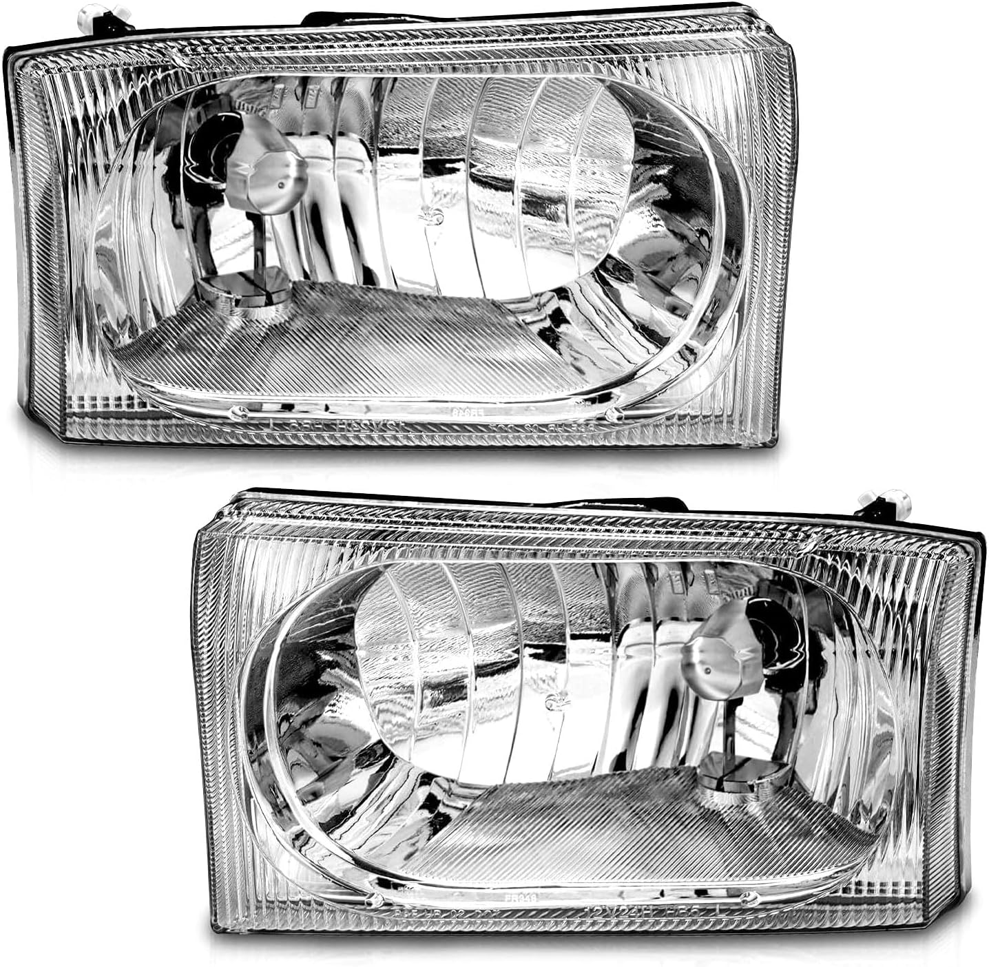 WEELMOTO Headlights Assembly for 1999-2004 Ford Super Duty F250 F350 F450 F550 for 2000-2004 Ford Excursion Headlamp replacement Chrome Housing and LED parking light bulbs(4Pack)