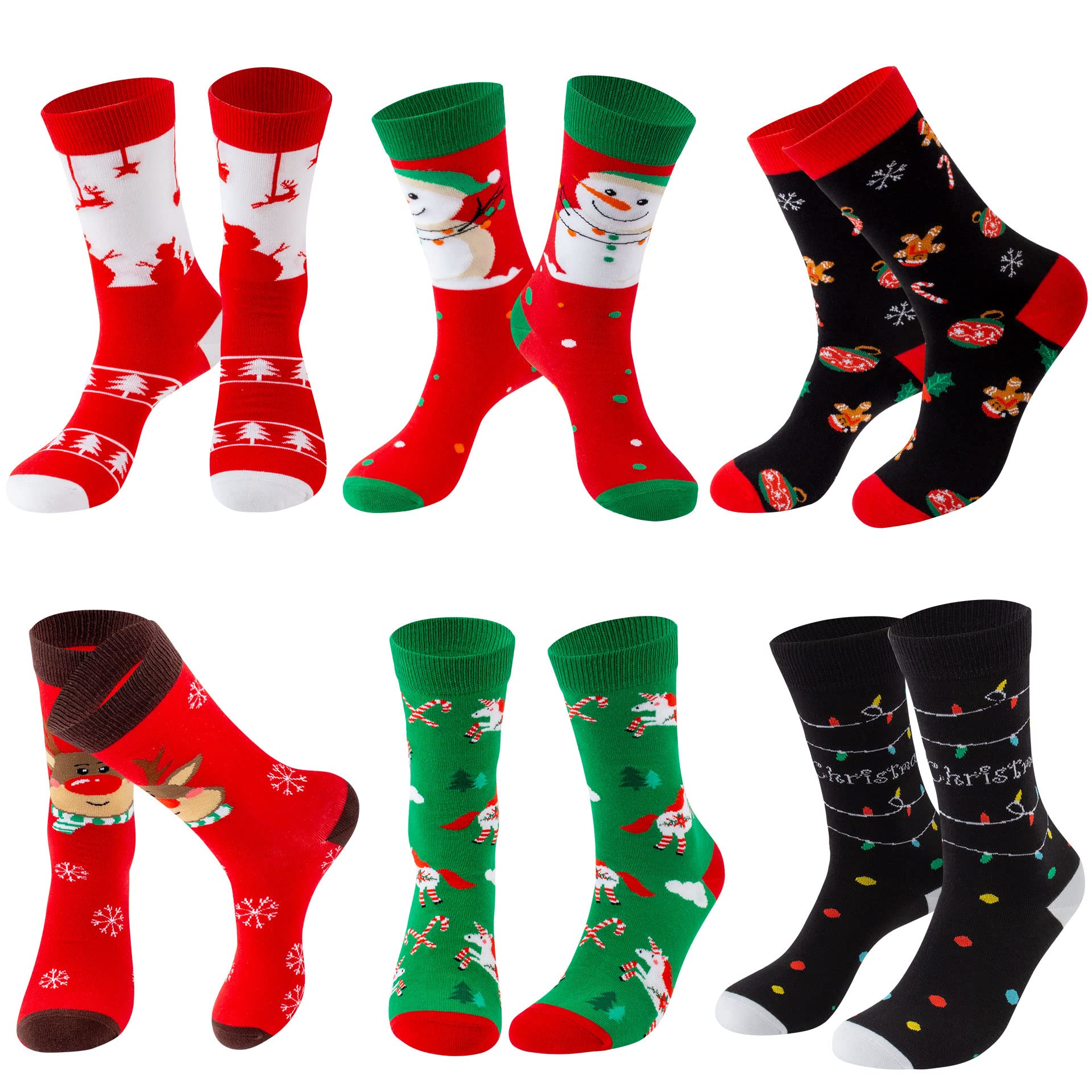Lounwee Women's B-6 Pairs Fun Christmas Socks For - Funny Xmas Holiday Gifts For Cozy Crew Cotton Sock