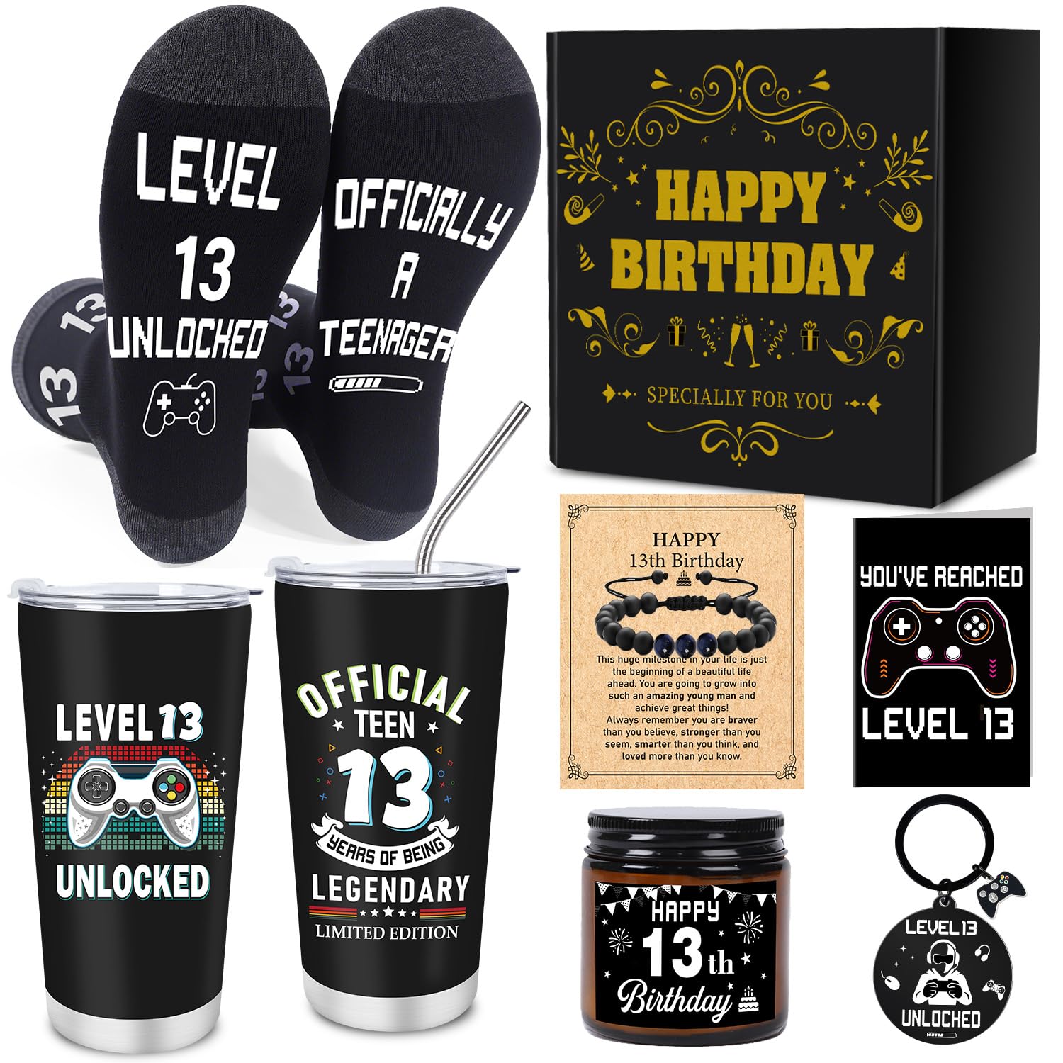 13th Birthday Gifts for Boys - Vintage 13 Year Old Gifts for Him, Unique Gamer Gift Ideas for Teenagers, Cool 13 Year Old Birthday Presents Set for Son Nephew Grandson Brother Friend