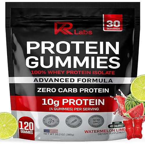 Zero Carb 100% Pure Whey Isolate Protein Gummies | 300g Total Protein per Bag | 10g per Serving Plant Based with Vitamins for Men & Women | Gluten Free Non-GMO | Watermelon Lime | 120 Count
