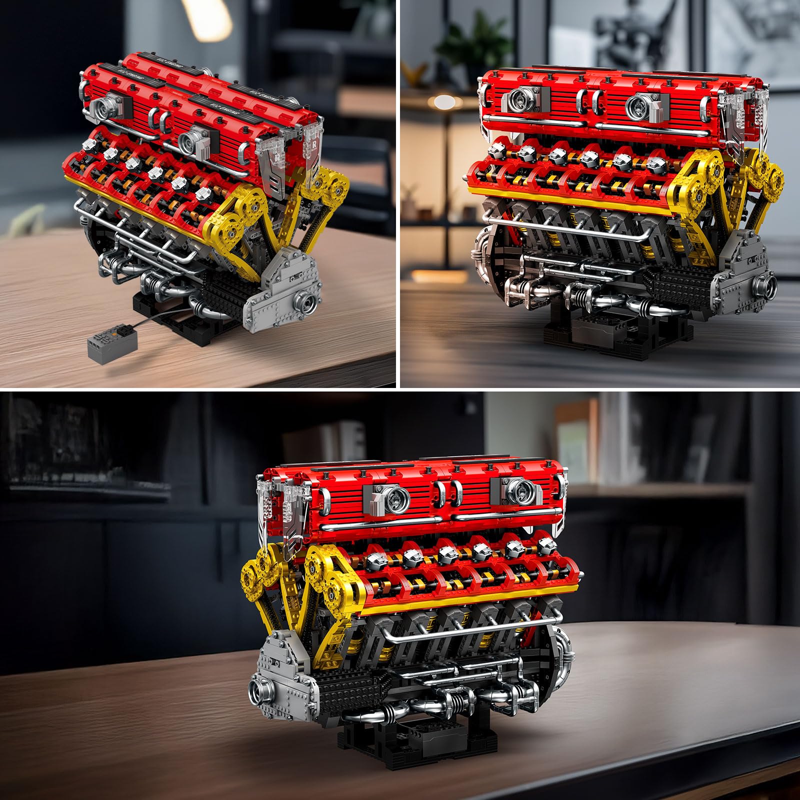 Reobrix Kit Maqueta Motor V12 para Adultos, Kit Motorizado 33017 | Kit de Motor V12 Motorizado, Motor Eléctrico, Pistones en Movimiento, Turbo Funcional, Modelo de Motor de Auto, 4719 Piezas