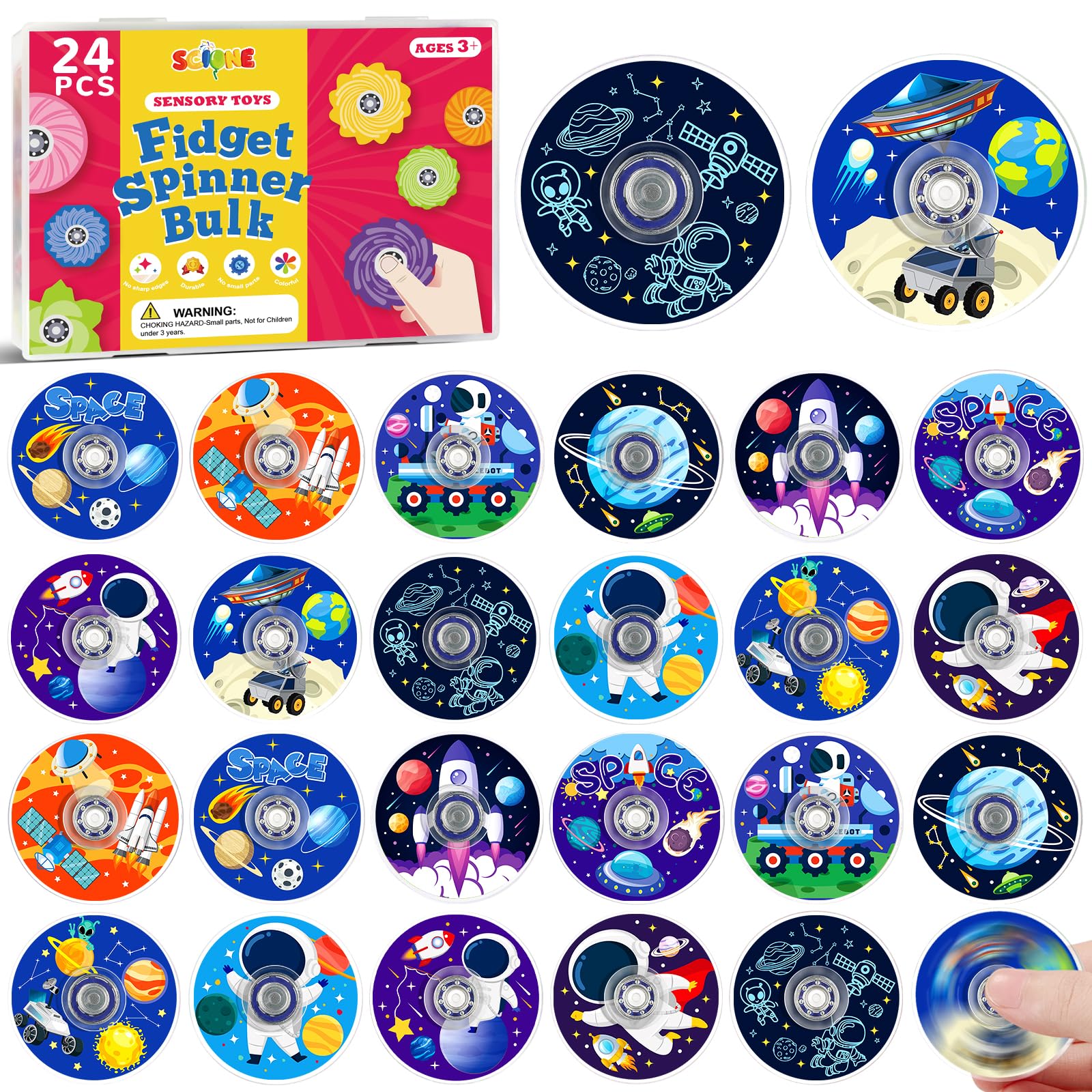 SCIONE 24 Pcs Mini Fidget Spinners Outer Space Galaxy Party Bag Fillers