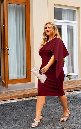 Miniatura 7 de GOBLES - Vestido de cóctel para mujer, vestido de verano entallado, sexi con un hombro descubierto y volantes