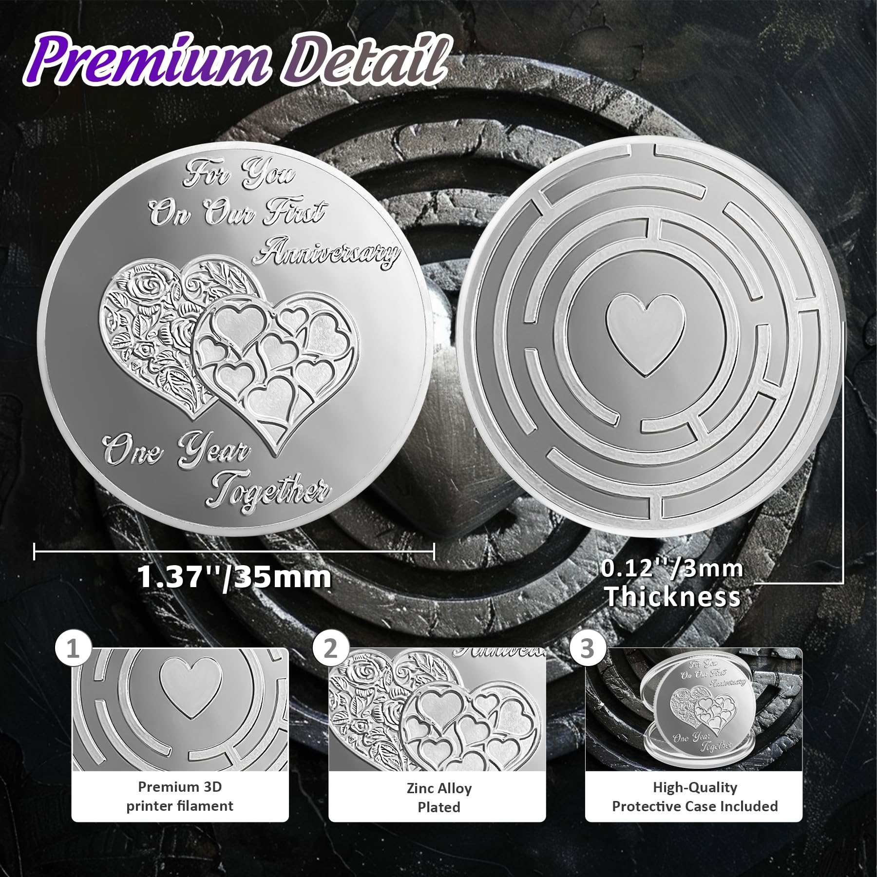 Amazon.co.jp: Happy First Anniversary Love Coin -  インスピレーションを与えるシルバーラビリンスウェディングトークン記念ギフト 年ごとの記念ギフト - ロマンティックダブルハートギフト 男性 女性 夫  妻 ボーイフレンド ガールフレンド カップル : ...