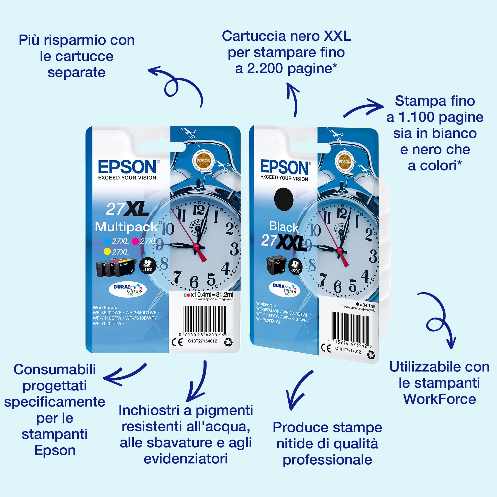Epson 27 Serie Sveglia, Cartuccia Originale Getto d'Inchiostro DURABrite Ultra, Formato XXL, Nero