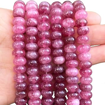Songxi 5x8mm Natural Pink Colored Jade Stone Rondelle Beads, 75PCS Spacer Round Loose Abacus Beads for Jewelry Making, Gemstone for Bracelet Necklace Earrings, Arts and Crafts