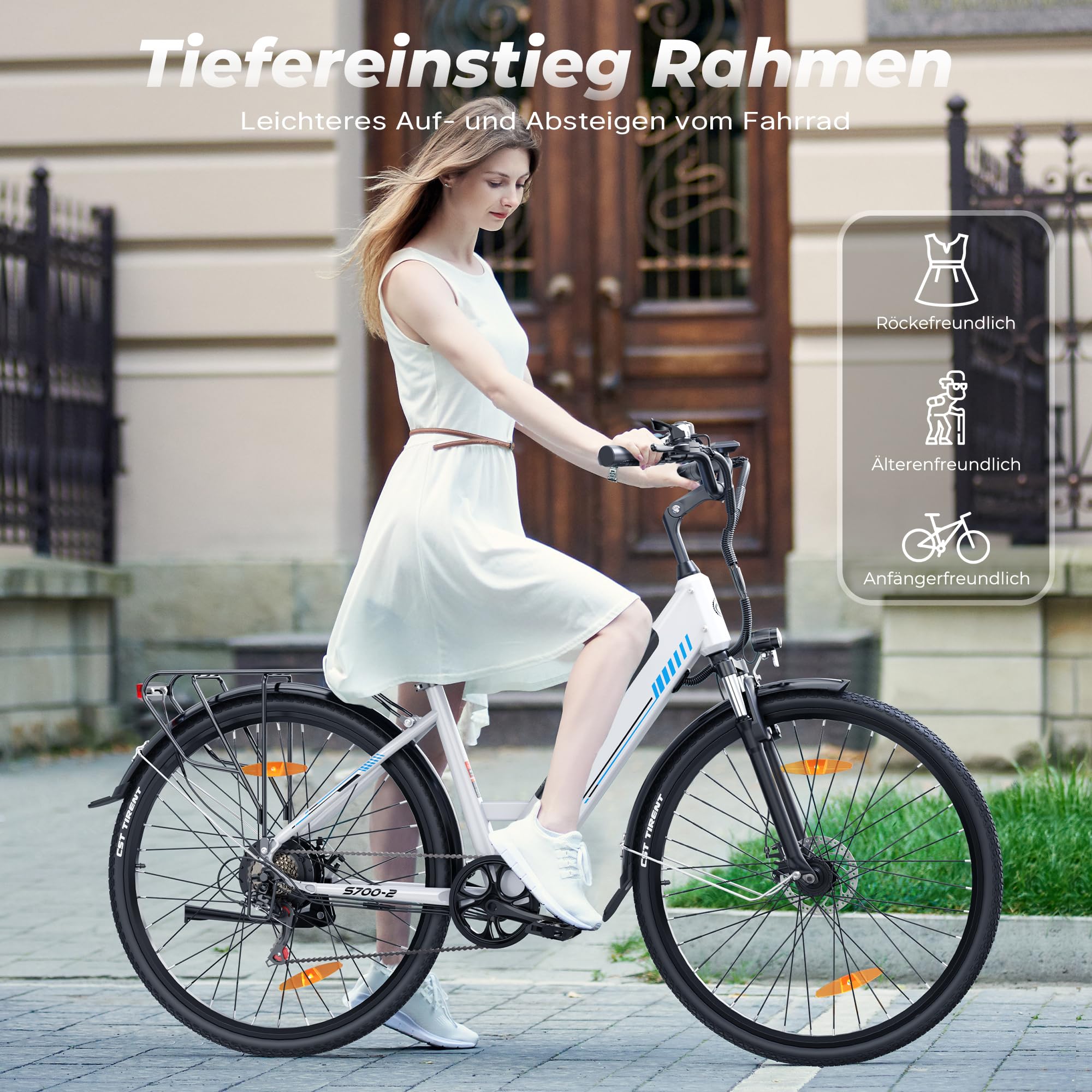 E Bike, 28 Zoll E-Bike Herren Damen 48V 499.2 Wh Akku, Reichweite Bis 100 KM, 250W Motor, Elektrofahrrad 7-Gang Schaltung, E Fahrrad LCD-Display, 4 Fahrmodi, Pedelec CityBike für Erwachsene