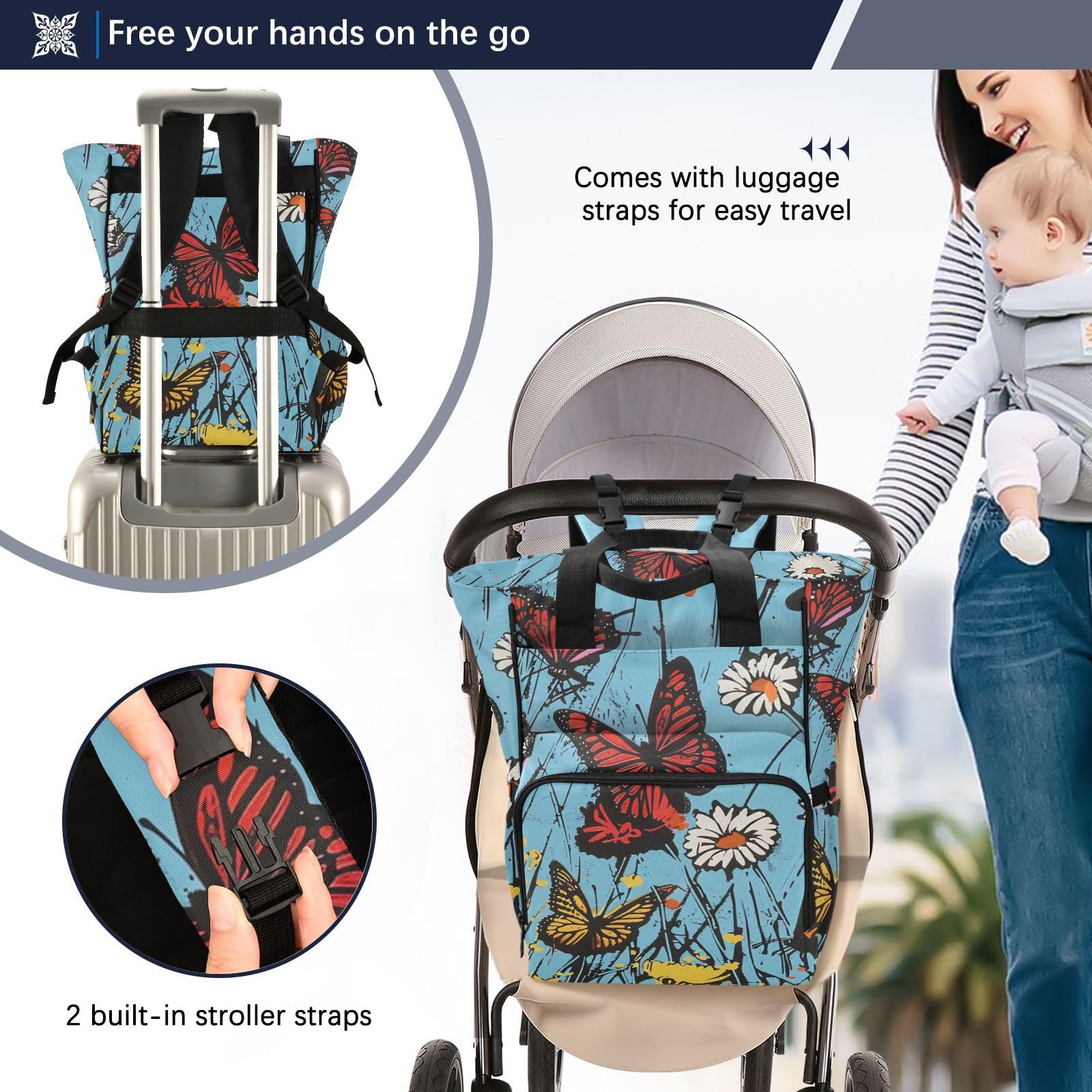 Borsa per pannolini zaino per mamme papà fiori primaverili e