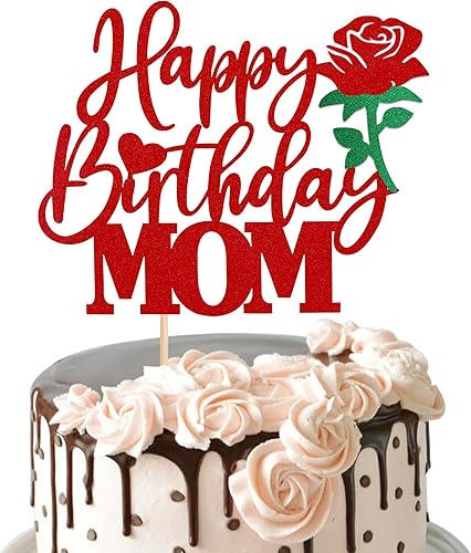 Miniatura 8 de 1 pieza de decoración de pastel de feliz cumpleaños para mamá con flor de rosa con purpurina para la mejor mamá, amor, madre, decoración para feliz