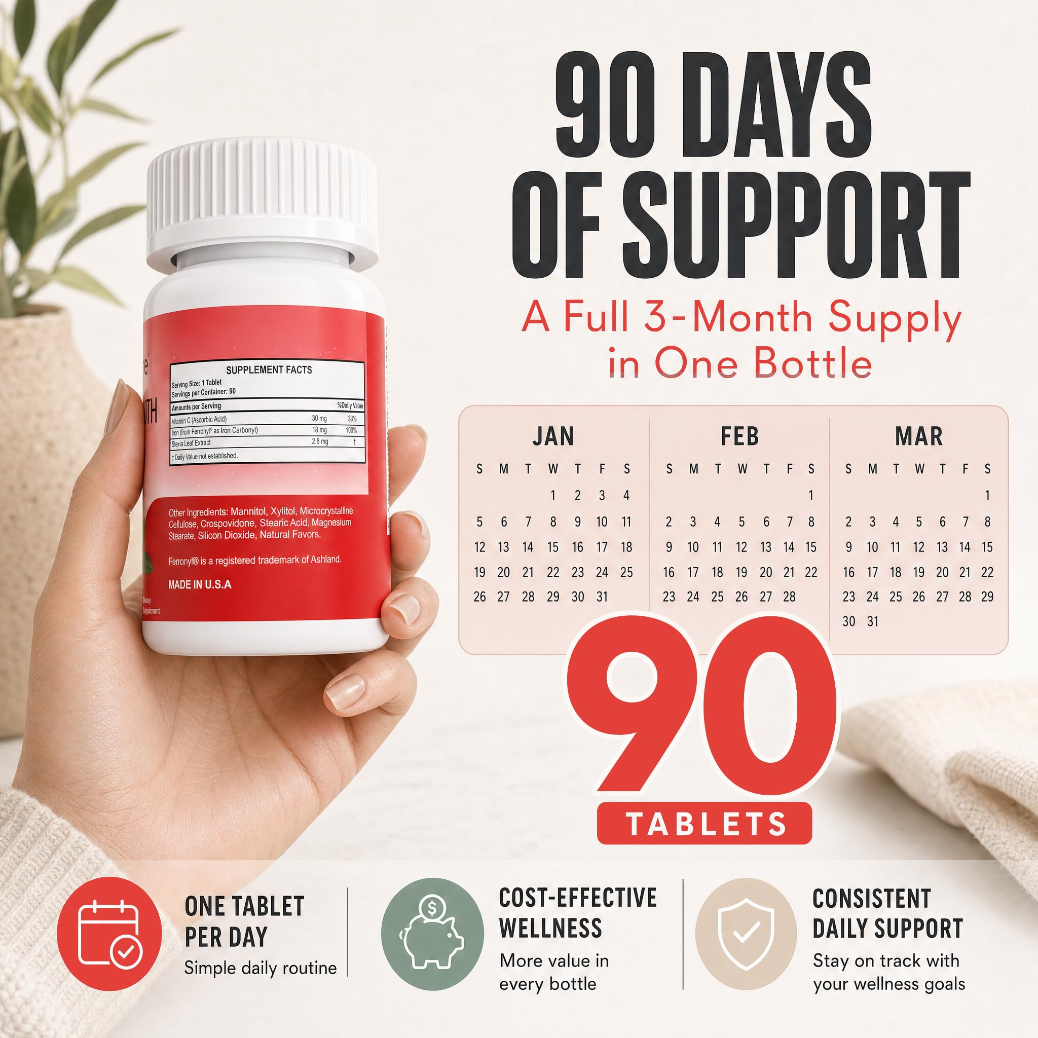 Chewable Iron Supplement for Women/Men(Carbonyl Iron 18 mg with Vitamin C 30 mg) Tablet in Orange Flavor 90 Count (1) — Amazon image 7