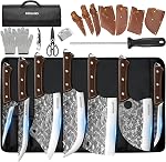 MDHAND Butcher Knife Set, 14PCS Hand Forged Butcher Chef Knife Set with Roll Bag, Heavy Duty Meat Cleaver, Fillet Knives, Meat Cutting Knife for Home Kitchen & Camping BBQ, Gifts for Men Women