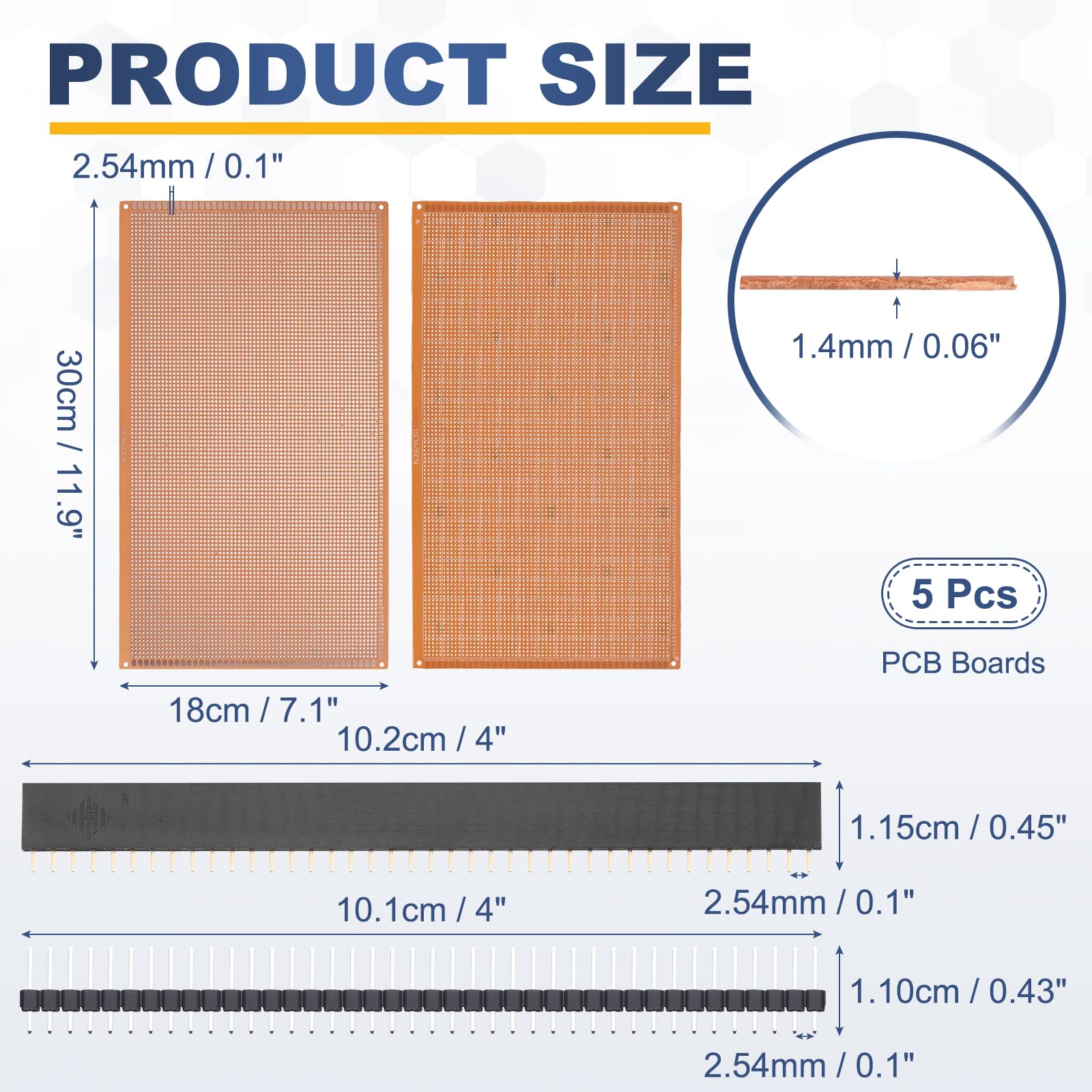 Lot de 5 cartes prototypes PCB avec en-têtes 40 broches Marron 30 x