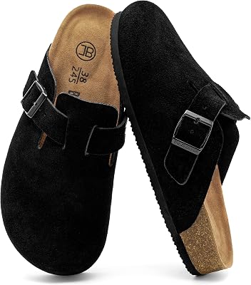 Women's Suede Clogs Men's Slip-On Mules Non-Slip Potato Shoes Arch Support Sandals with Adjustable Buckle for Indoor & Outdoor Use