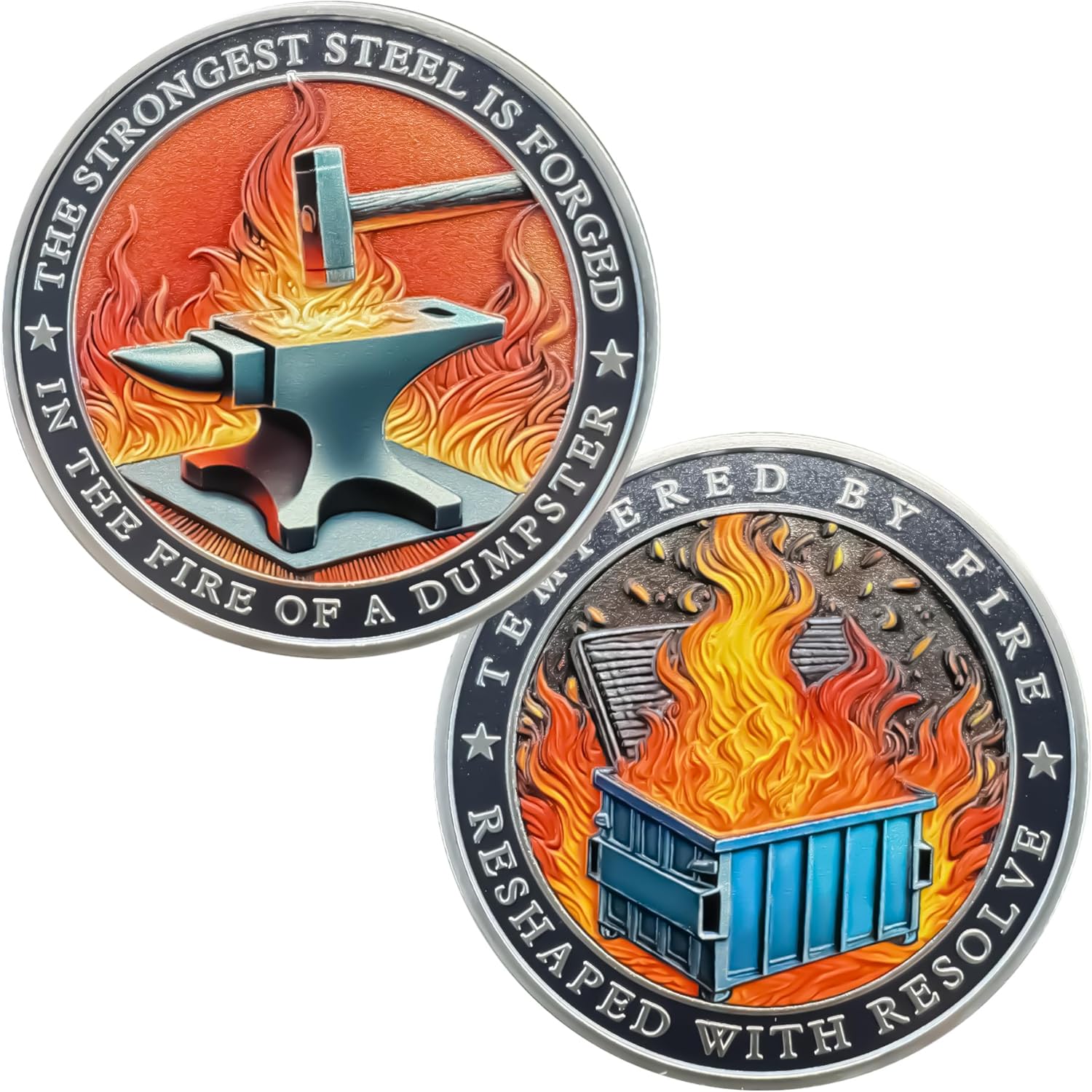 Dumpster Fire Challenge Coin - Funny Desk Accessories for Work - Emotional Support Pocket Token Gift - Hilarious Coin Office Gift - Employee Appreciation Medal (silver-01)