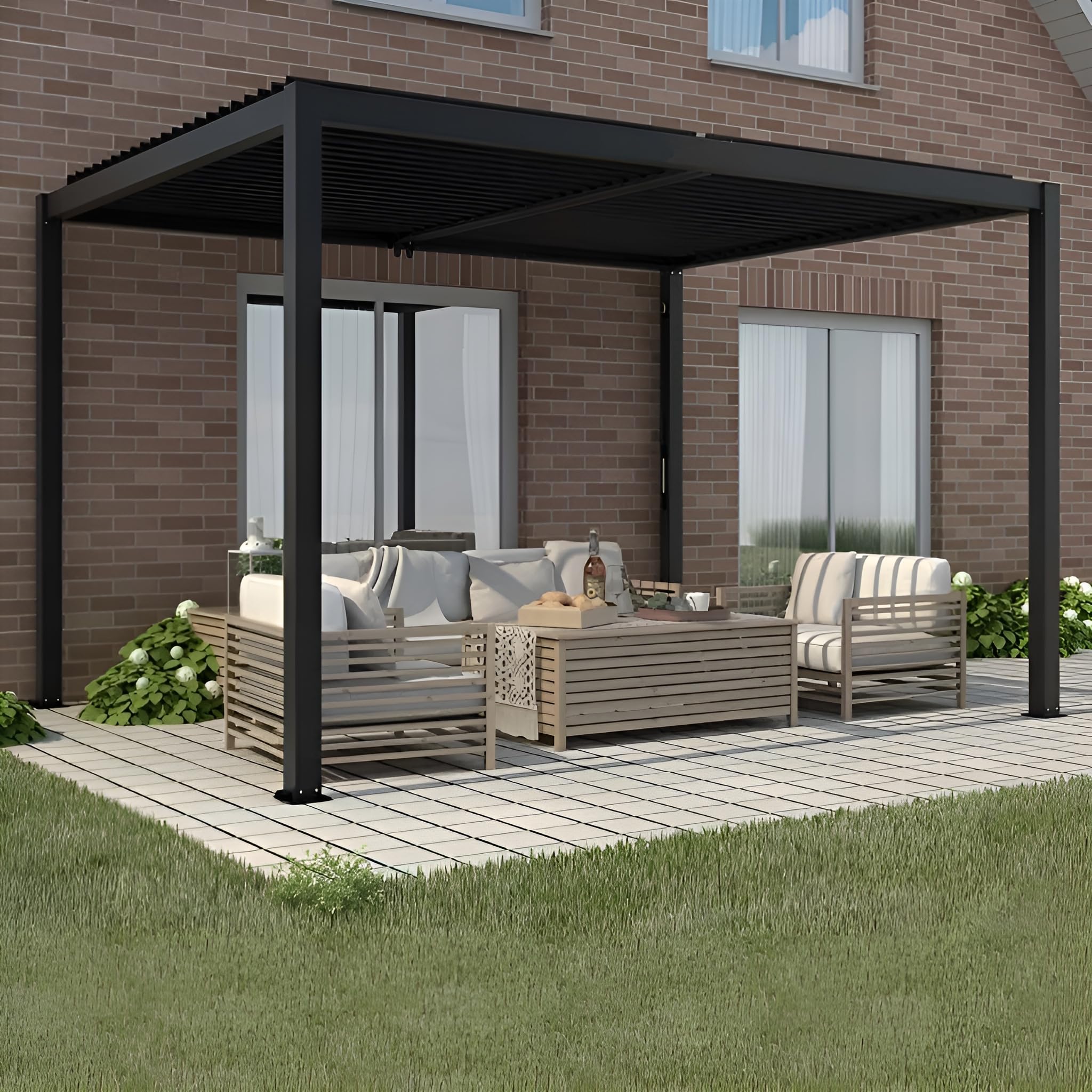 Deluxe Modern Charcoal Patio Veranda Pergola Carport with Louvered Shutter Roof by Primrose 3m x 3m