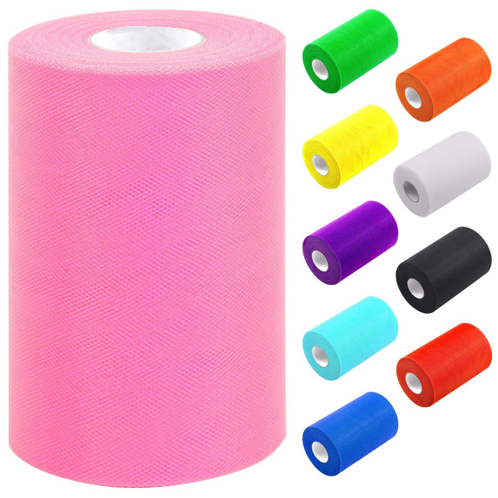 Tanstic1Pc Pink Tulle Fabric Roll, 6 Inch x 100 Yards Tulle Ribbon Fabric Spool Fabric Tulle Roll for DIY Tutu Bow, Birthday Party Wedding Decorations
