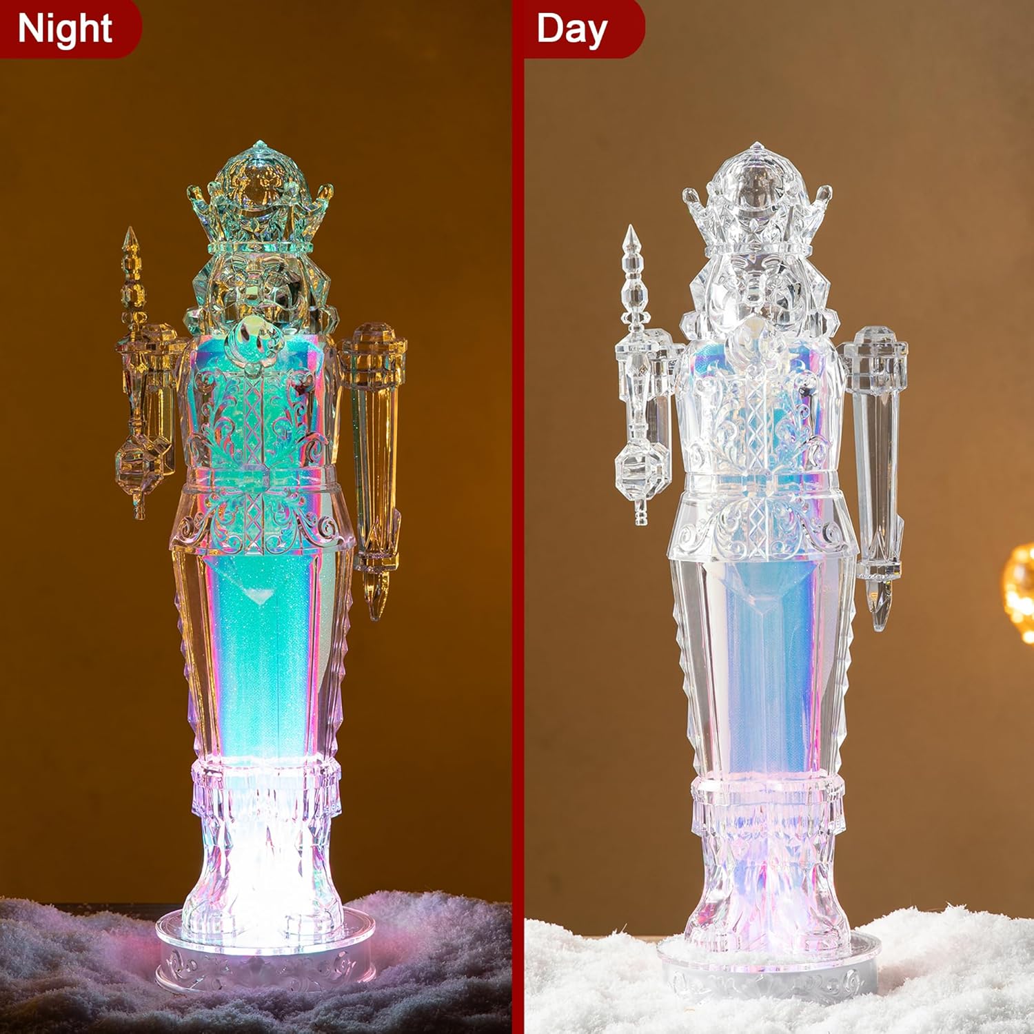 Glitzhome LED Lighted Nutcracker Statue Figurine, Sparkling Color Changing Dignified Soldier Glitter Nutcracker Tabletop Figurine, Christmas Home Table Ornaments Decorations, 18”H