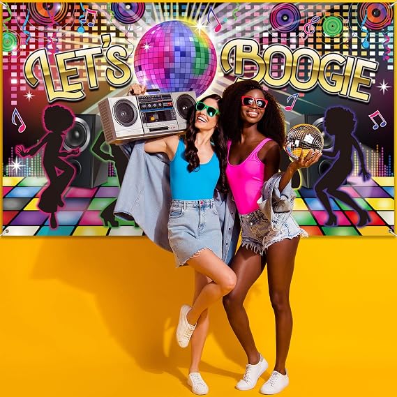 Tegeme 70s Disco Party Decorations Photo Backdrop Let's Boogie 72.8x43.3