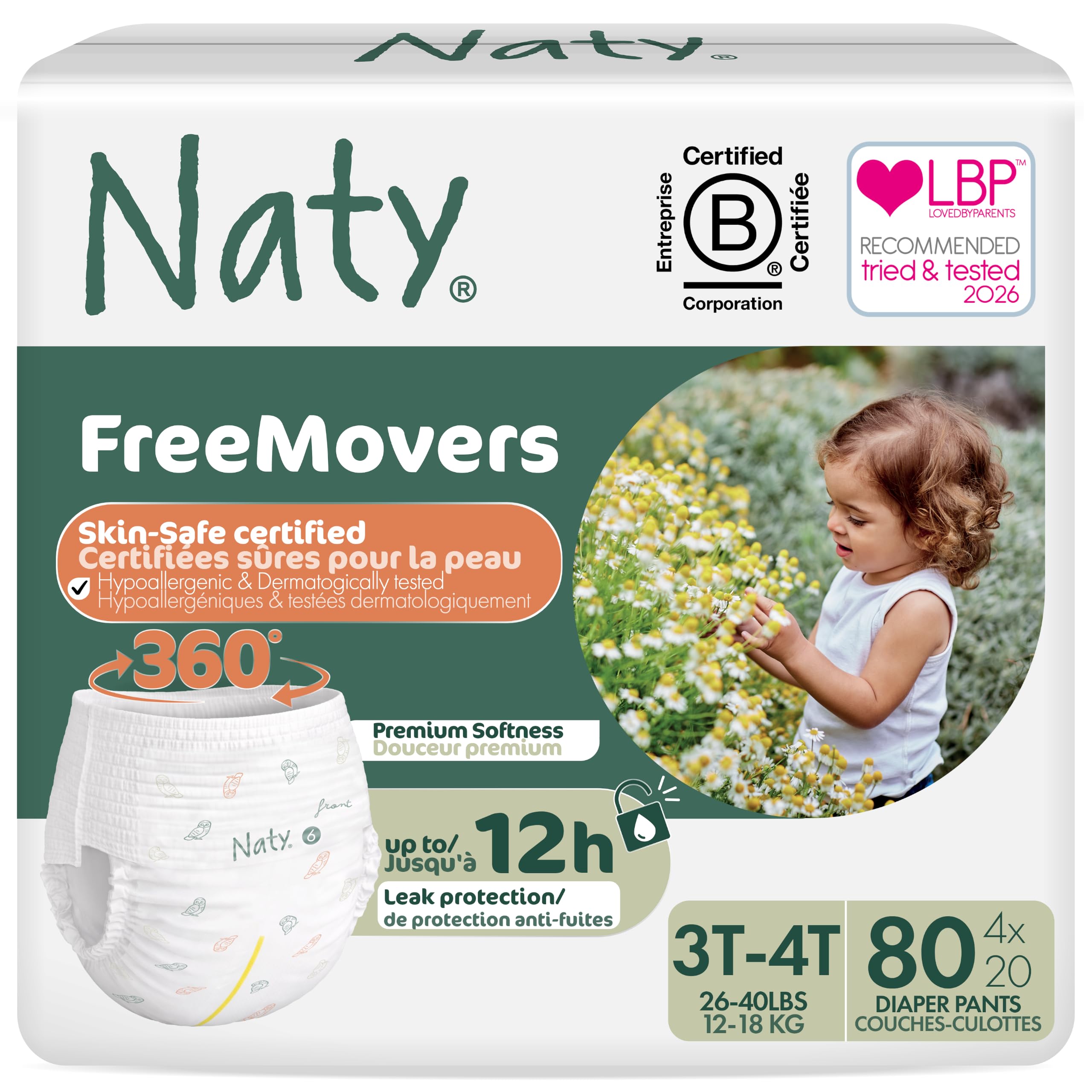 Naty FreeMovers Pull Up Training Pants, Size 5, 3T-4T, (24–40 lbs