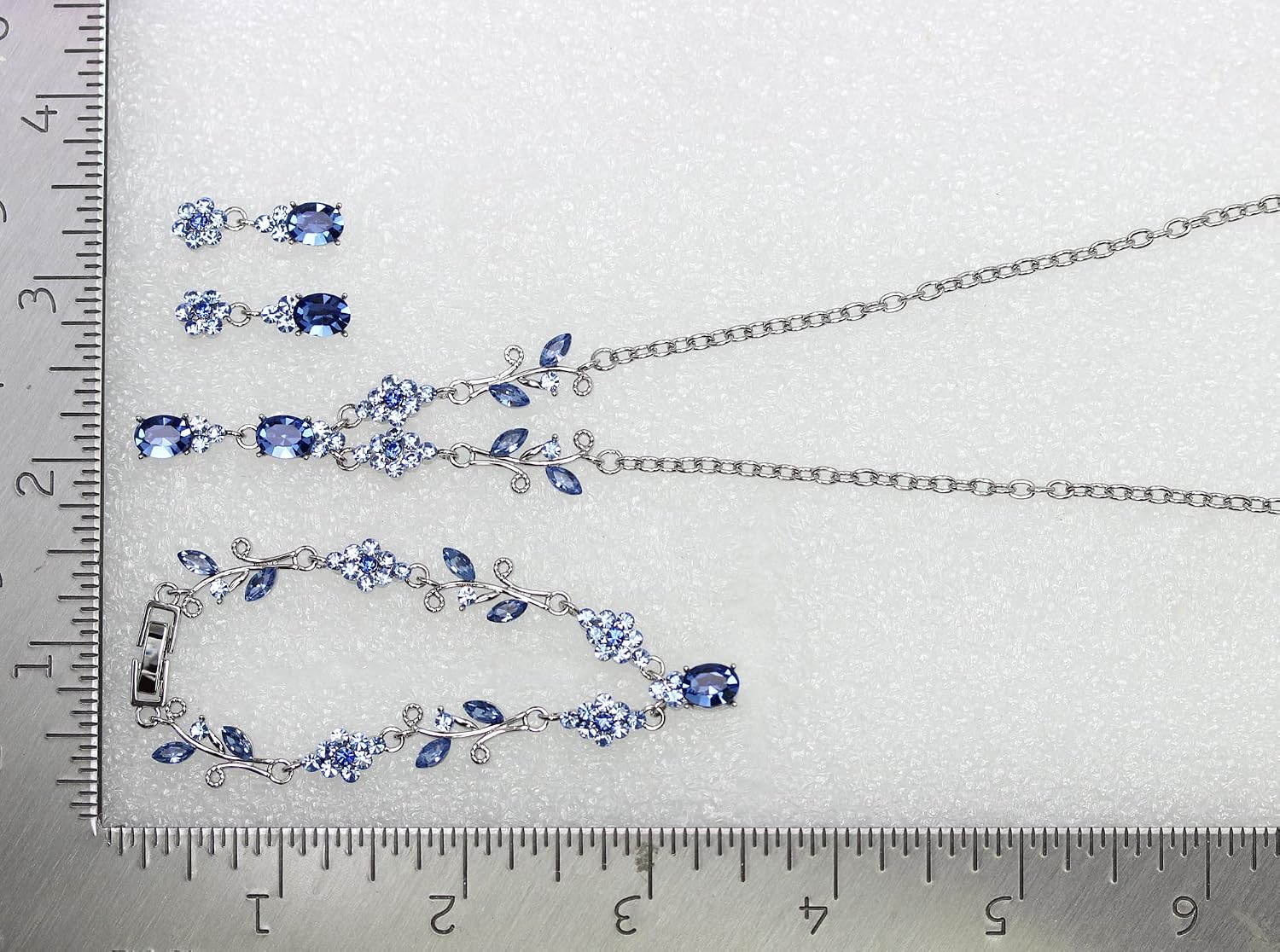 Faship Formal Rhinestone Floral Necklace Bracelet Earrings Set