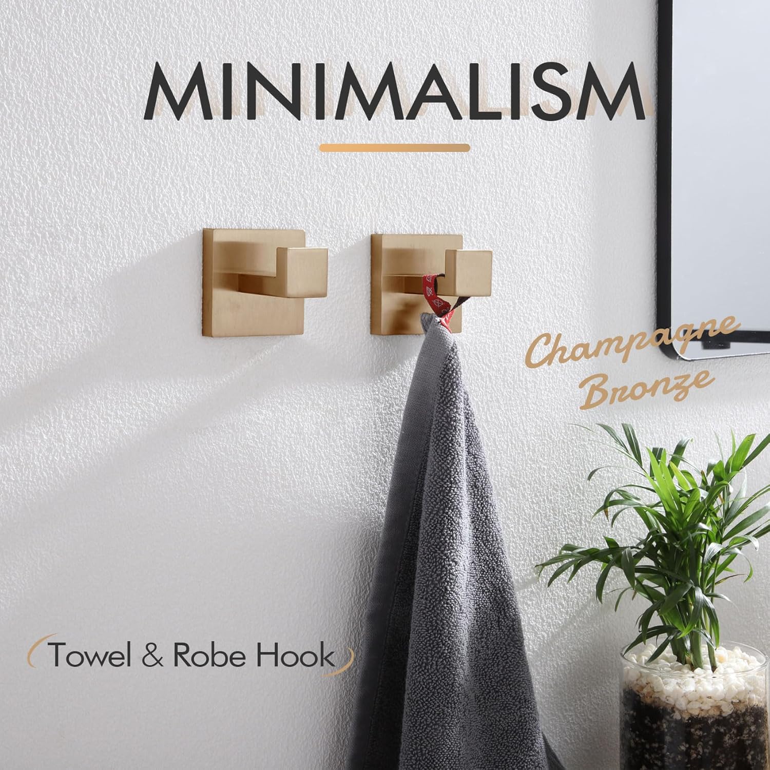 KOKOSIRI Robe Hooks for Bathrooms Towel Hooks Coat Hook Kitchen Garage Heavy Duty Wall Mounted Champagne Bronze Stainless Steel, 2 Pack B1010CPG-P2