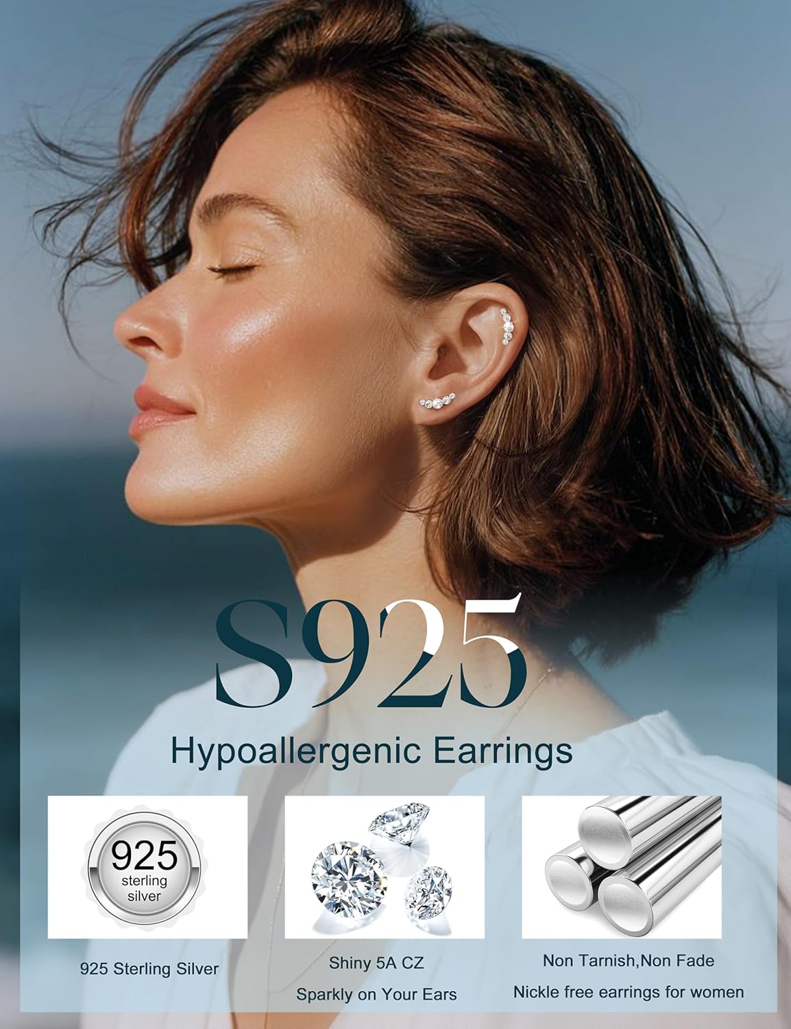 LOLIAS Hypoallergenic Cartilage Earrings for Women Flat Back-925 Sterling Silver Post Stud Flatback Earrings for Sensitive Ears-20G Ear Crawler Climber Cartilage Earring Tragus Conch Helix Piercing Jewelry - Image 4