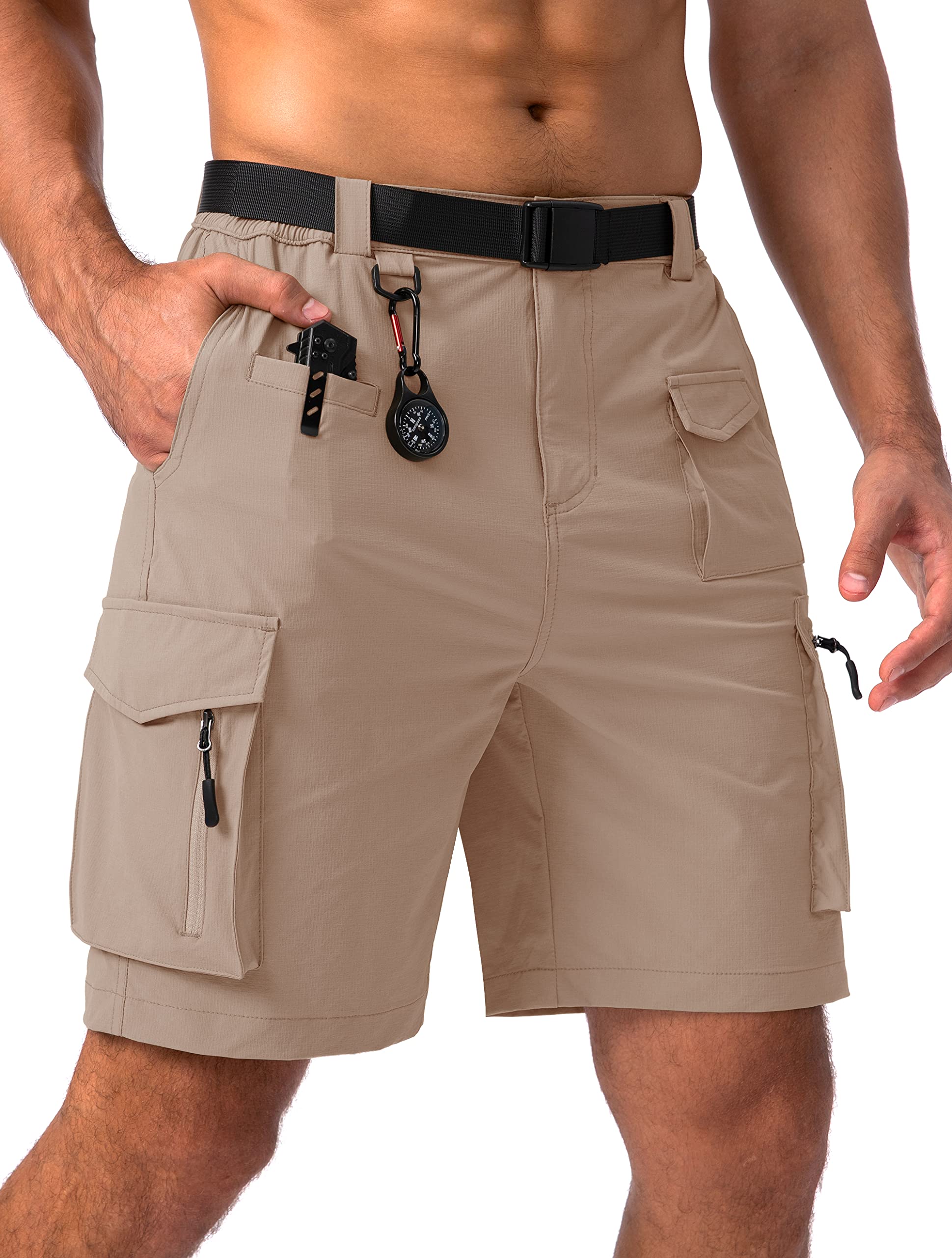 ViodiaMen's Hiking Cargo Shorts Stretch Tactical Shorts for Men with 8 Pockets Quick Dry Lightweight Shorts for Work Fishing