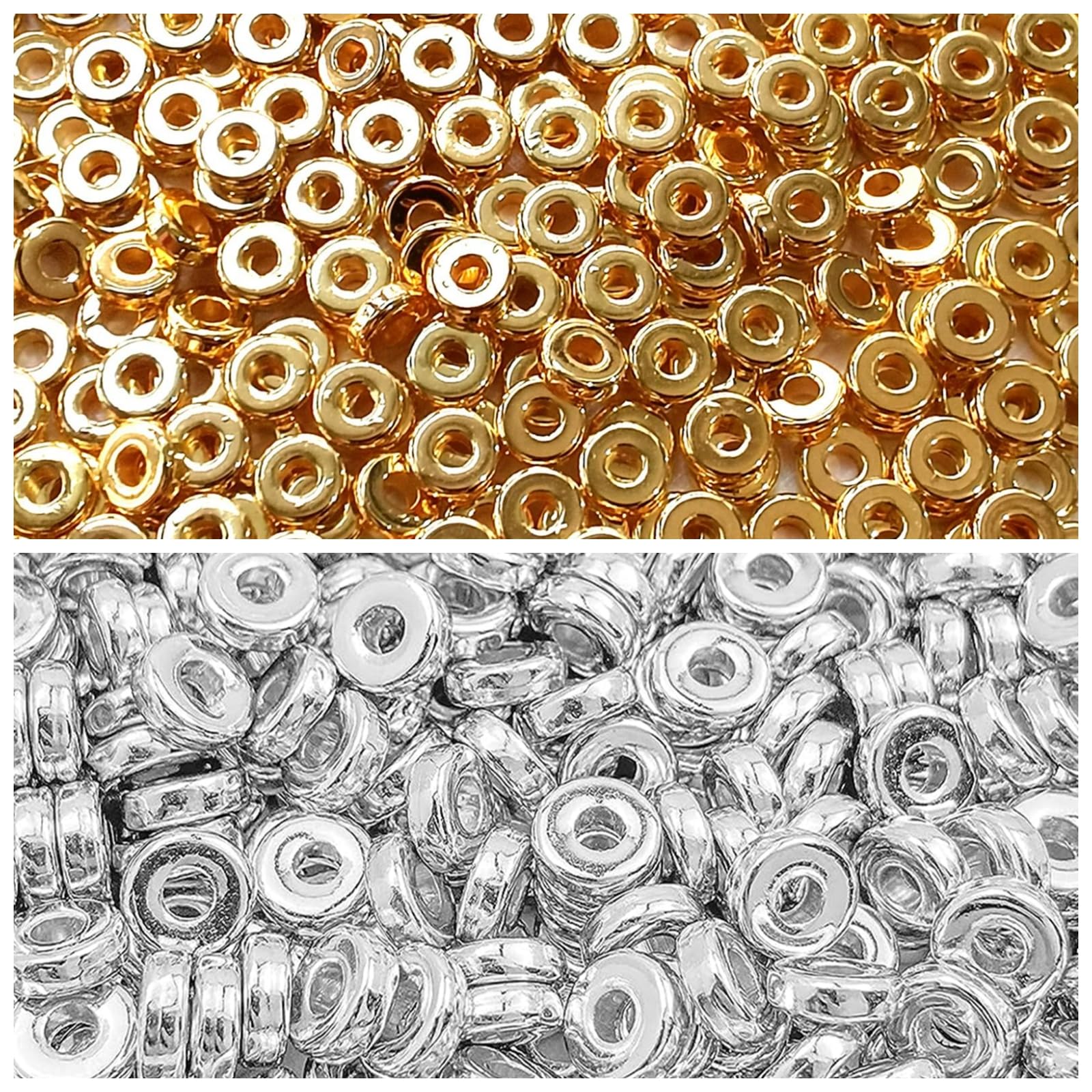 Amaney 6mm Silver and Gold Flat Round Spacer Beads for Jewelry Making DIY Bracelet Necklace Earring Craft Supplies 1000pcs