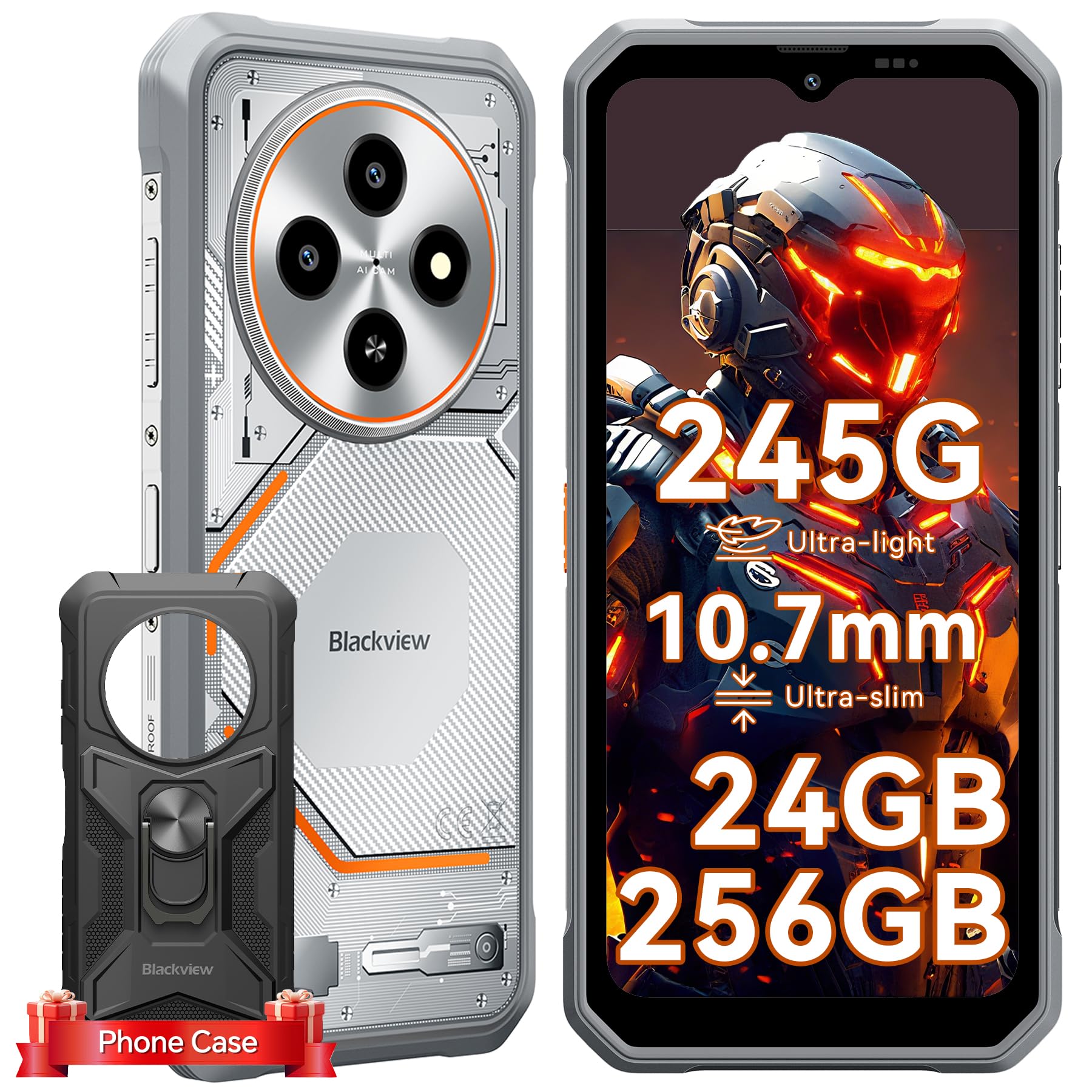 Blackview FORT 2 Rugged Smartphone Android 15, 245g/10.7mm Celluare Antiurto, 24GB+256GB/2TB Telefono Indistruttibile, Gemini AI, IP68/NFC/OTG/Face ID/2 Anni Garanzia