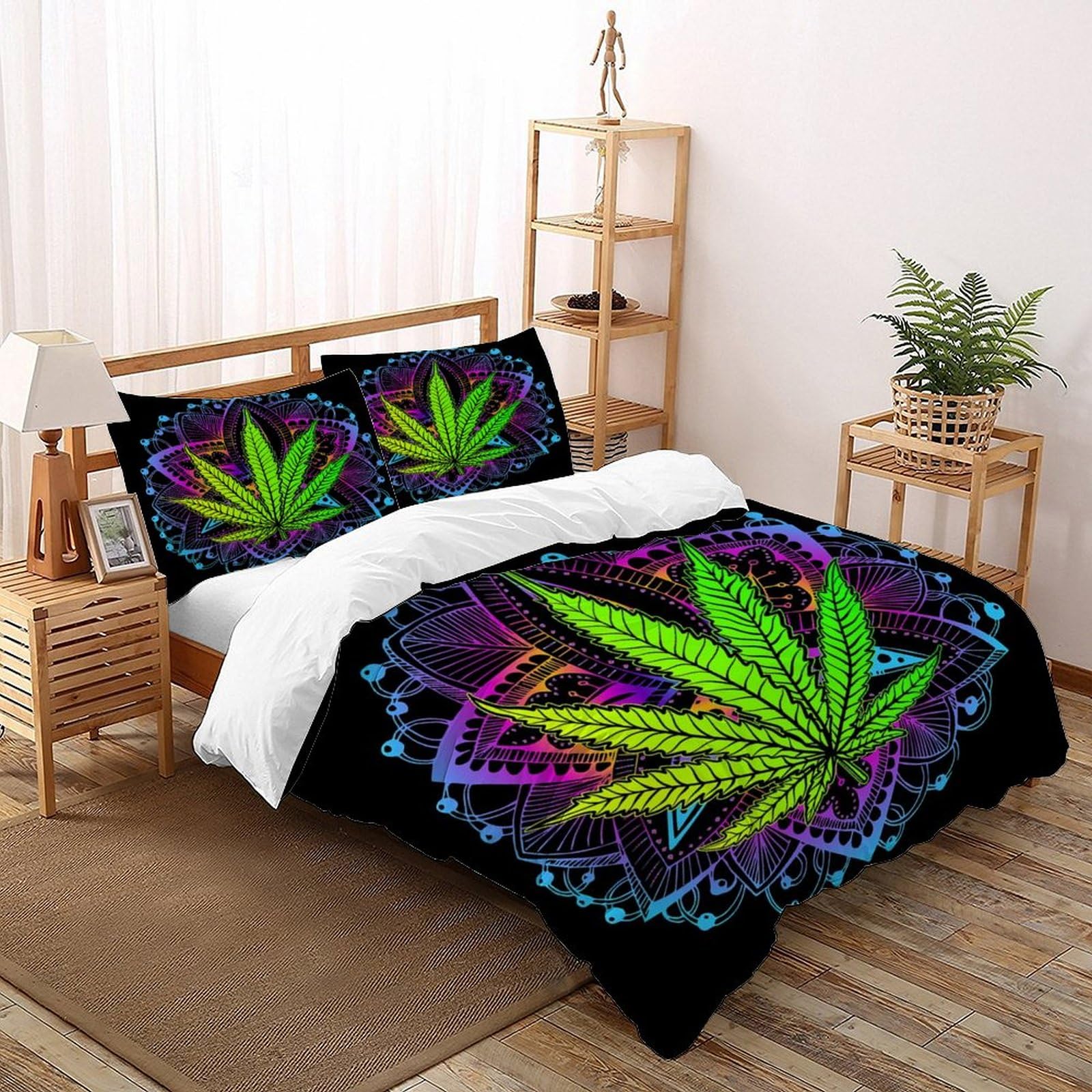 Housse de couette 2 pièces avec fermeture éclair anti-glissement palm leaves