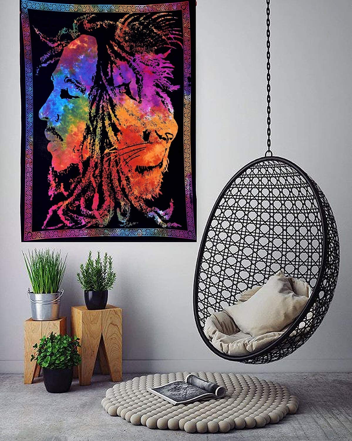 AVA Collections The Bob Lion Face Bohemian Boho Room Dorm Decor Hippie Tapestry Rasta Psychedelic Tapestries Cotton Wall Hanging Decoration (5)