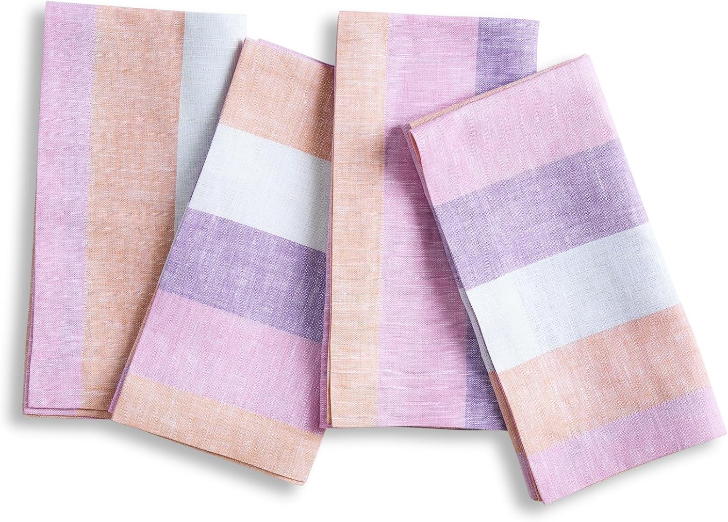 Solino Home Linen Cloth Napkins Set of 4-100% Pure Linen Multicolor Gelato Stripe Dinner Napkins 20 x 20 Inch for Spring, Easter - Handcrafted and Machine Washable