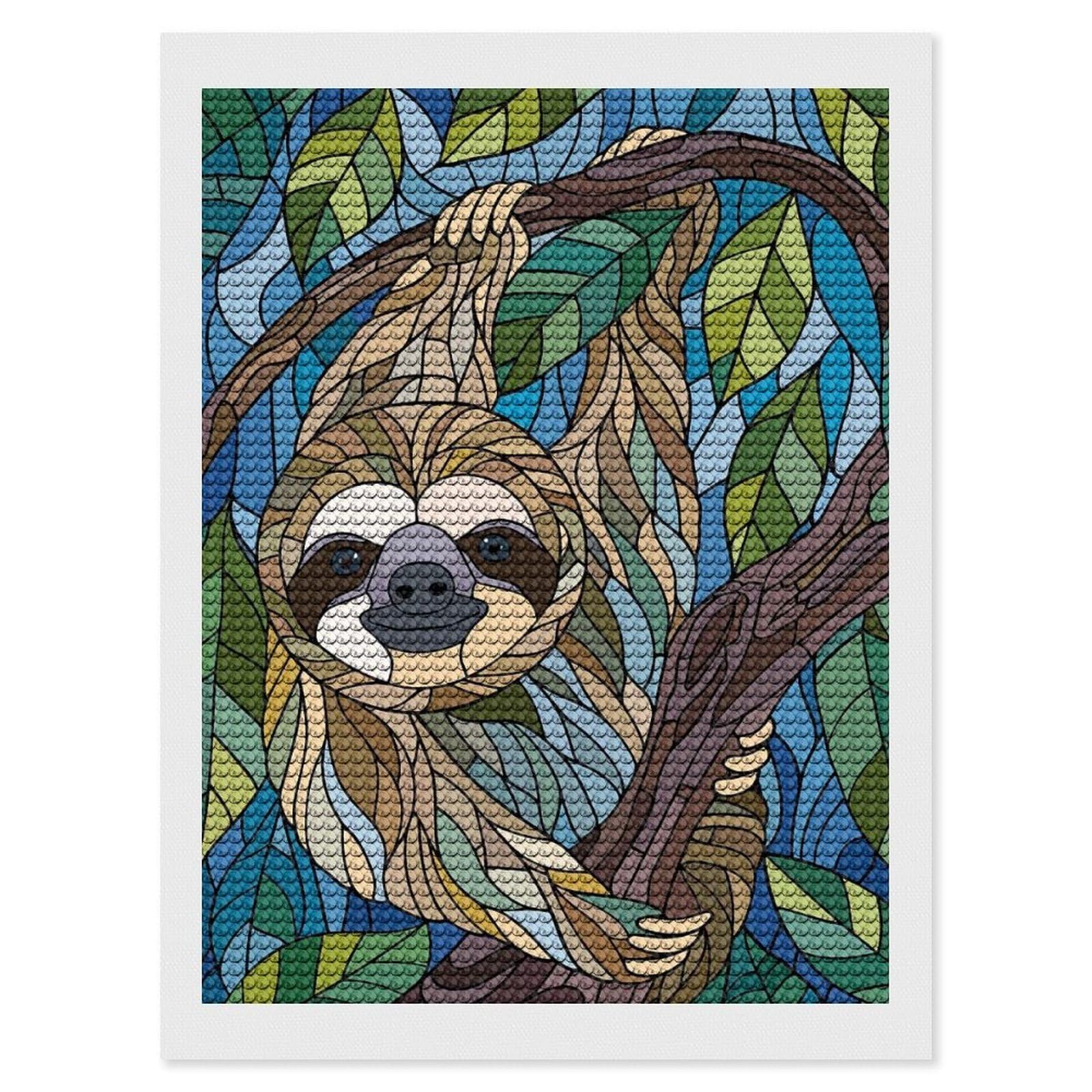 Junmoney Stained Glass Sloth in Tree Diamond Painting Kit 12"x16", Easy Handmade Project, Easy to Enjoy, Aesthetic Room Decor, Christmas Gift
