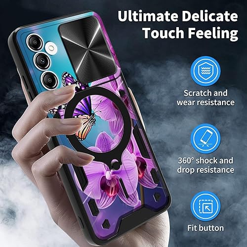 Miniatura 5 de Funda para Samsung Galaxy A13 5G con cubierta deslizante para lente de cámara y anillo giratorio de 360 grados, soporte híbrido de doble capa