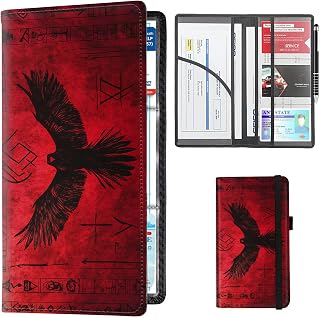 Car Registration and Insurance Holder,Leather Vehicle Car Glove Box Organizer Cute Wallet Case for Driver License Cards,Document,Auto Truck Comparment Accessories Women,Red Eagle Cute