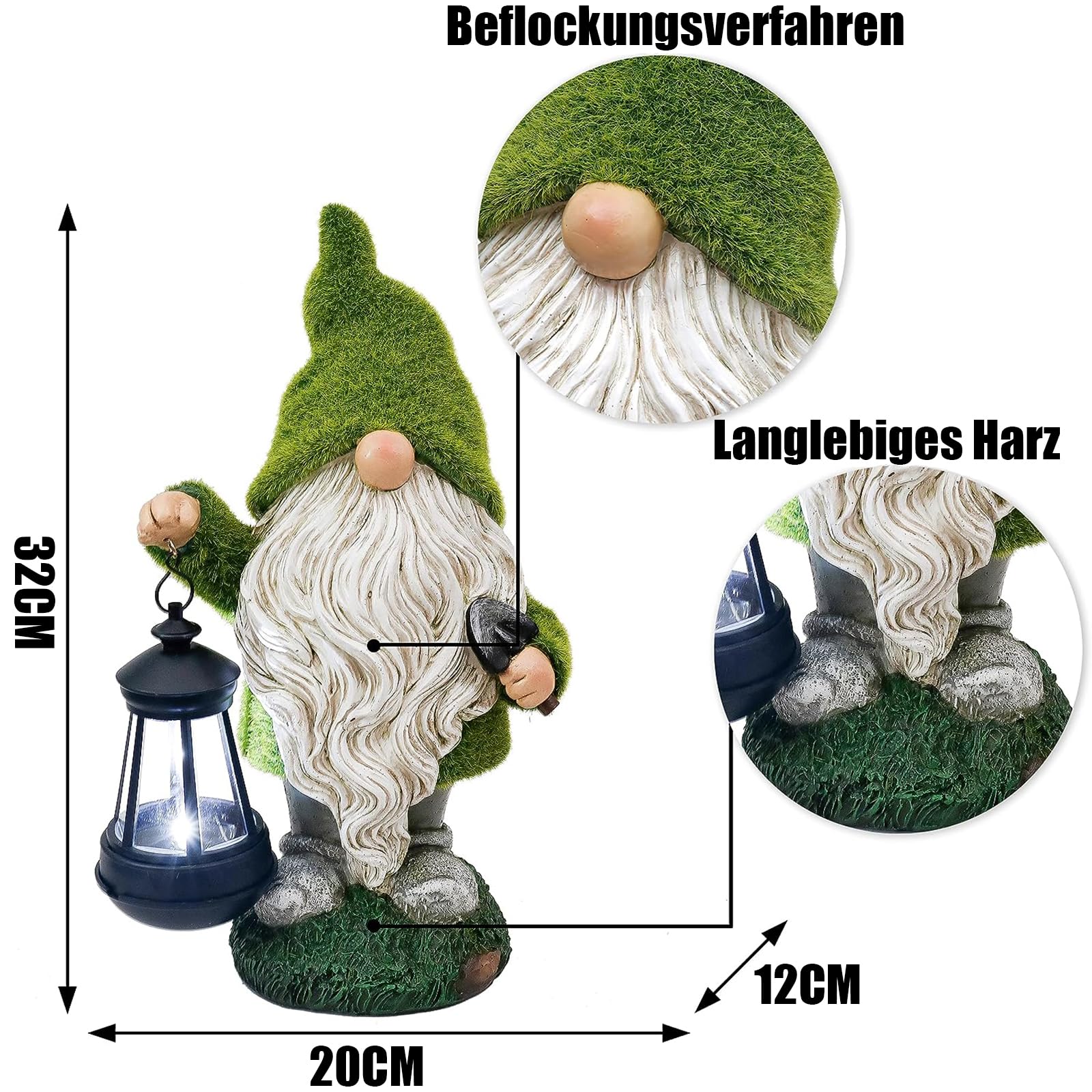 Lustig Gartenzwerg Wetterfest Figur,Figur Zwerg Gartenzwerg Gartenwichtel Groß Deko Zwerg, Gartenfiguren aus Harz Wasserfest Gartenwichtel Garten Deko für Außen Gartenleuchte Balkon