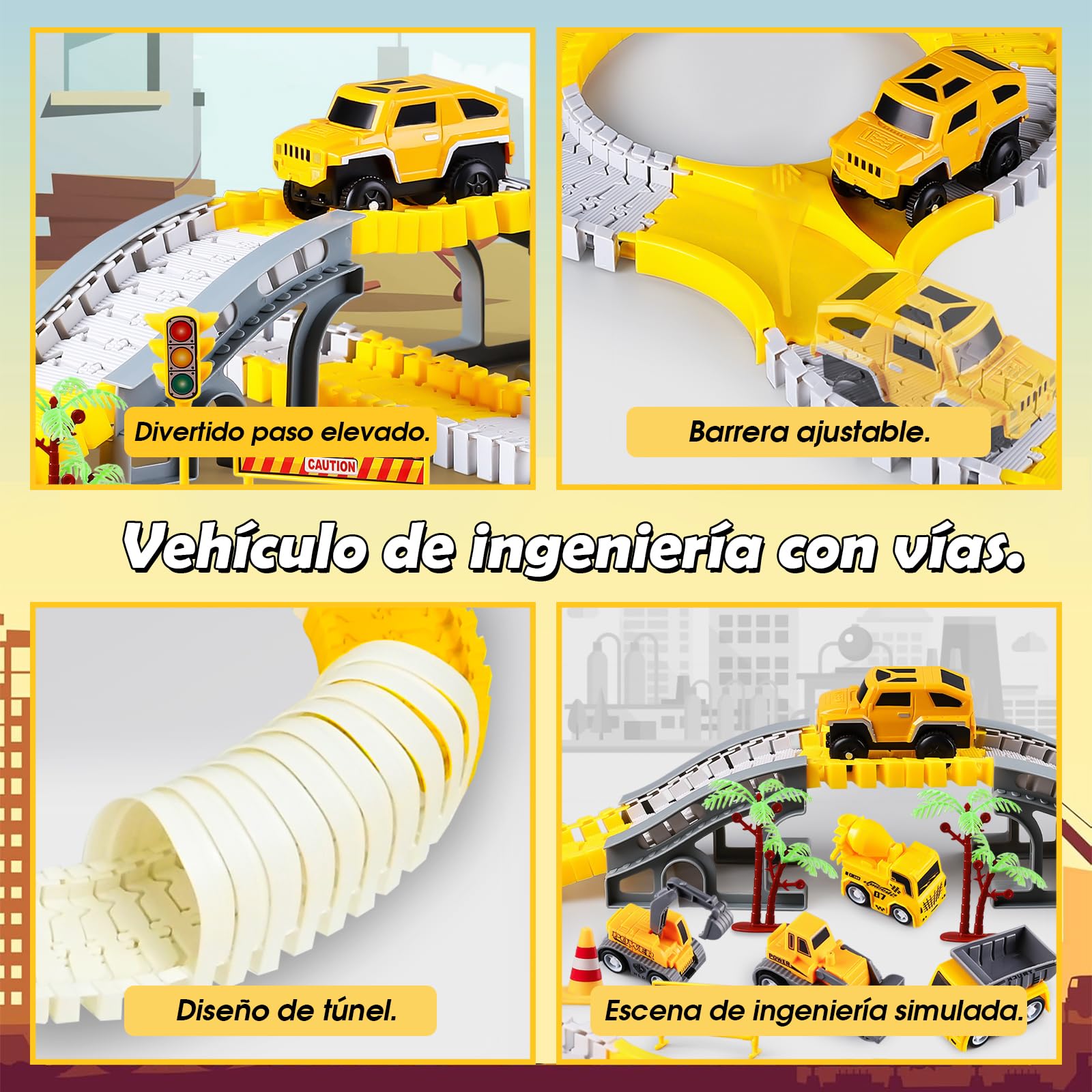 PATEMZON Juego de Pistas de Carreras para Niños, Pista de Coches de Carreras con 6 Coches, Flexible Juego De Carrera con Tren Eléctrico, Construcción Juguetes, Regalos para Niños De 3+ Años