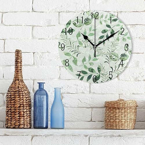 Miniatura 3 de Forest Greenery - Reloj de pared verde silencioso con pilas, 9.84 pulgadas, para dormitorio, oficina, aula, escuela