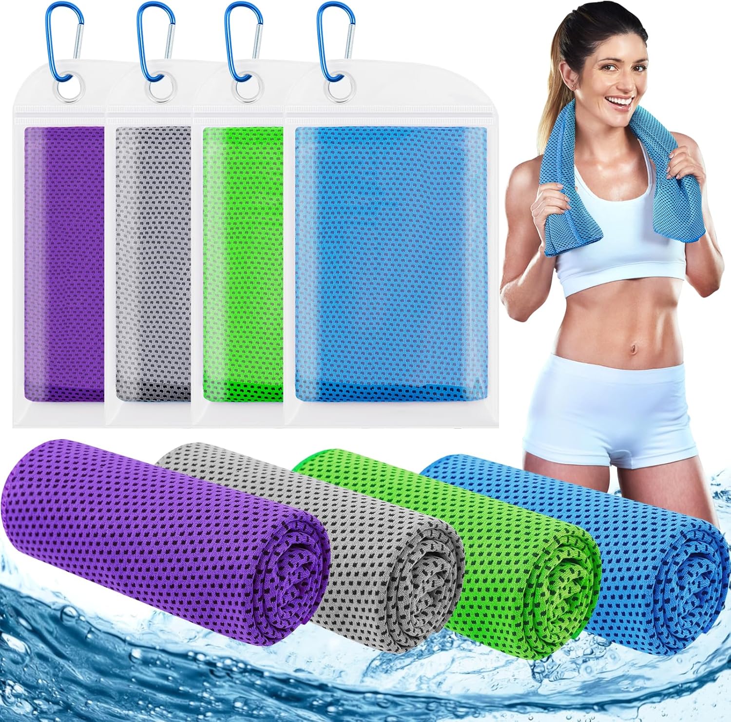 4 Pack Cooling Towels (40″x12″), Cooling Towels for Neck and Face, Gym Towel for Working Out, Soft Breathable Microfiber Ice Towel for Yoga Sport Running Golf