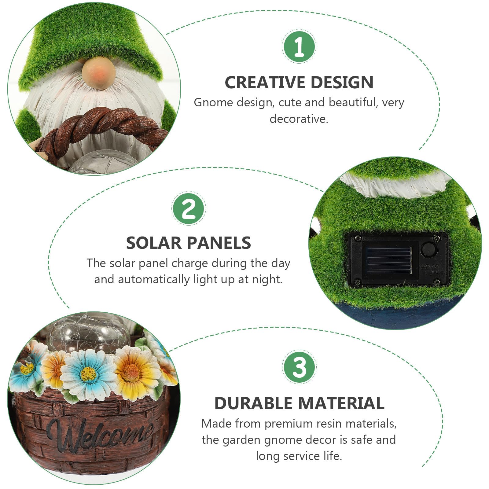 Lampada Solare da Giardino Gnomo in Resina Verde Decorativa | Luce Automatica Notturna, Tema Natale, per Giardino e Occasioni Felici