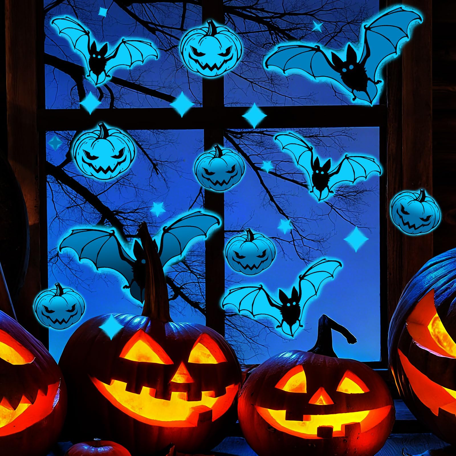 Fogcosy Glow In The Dark 11Pcs Halloween Bats Luminous Stickers Decoration, Bat Pumpkin Window Stickers, Big Pvc Luminous Wall Stickers For Halloween Decor Indoor Outdoor Yard Spooky Party Decoration Supplies
