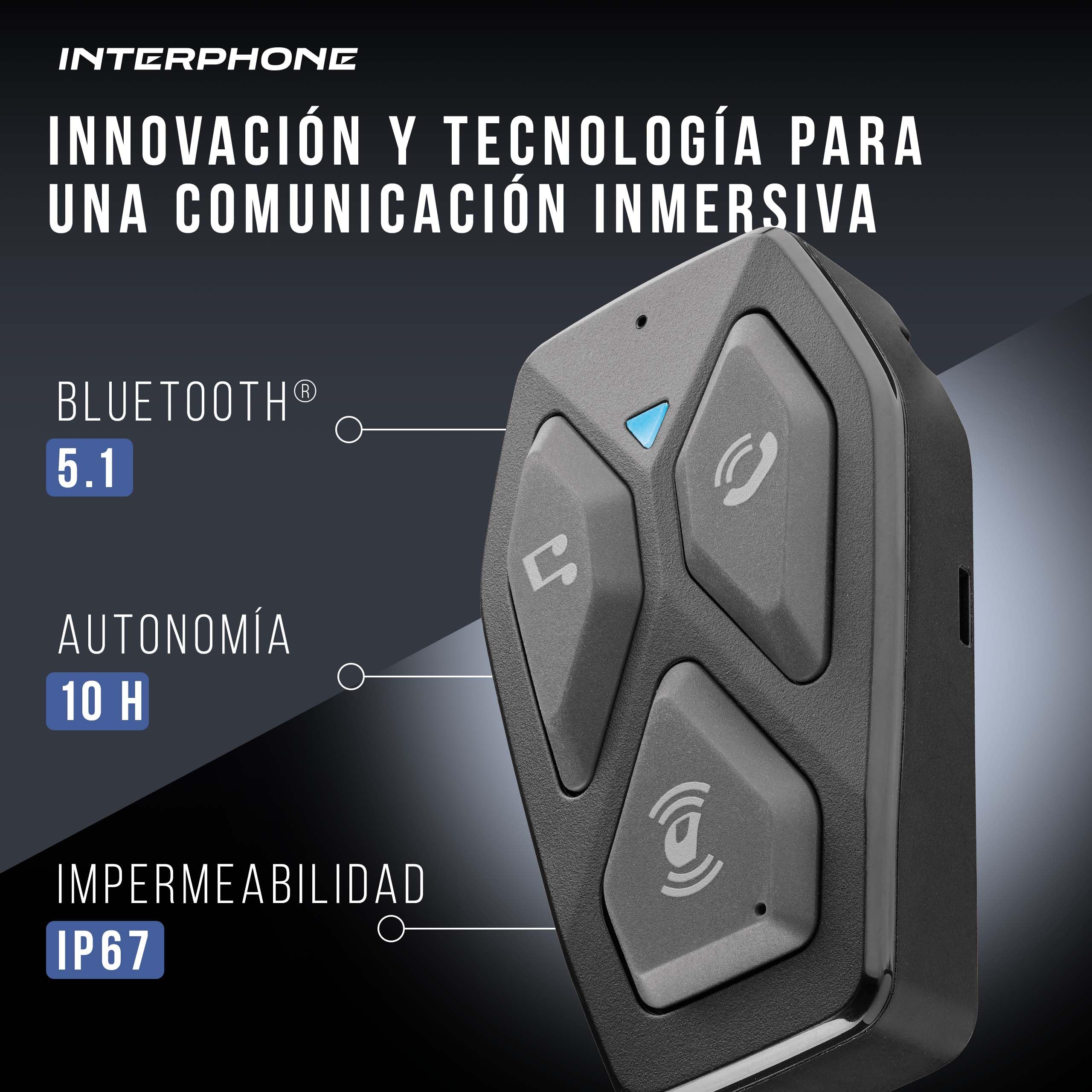 Interphone U-COM 3HD Intercomunicador Casco Moto Individual, para 4 usuarios hasta 500 m, intercomunicador con Accesorios Moto, Auriculares HD de 40 mm para música, Llamadas y GPS, autonomía de 10 h