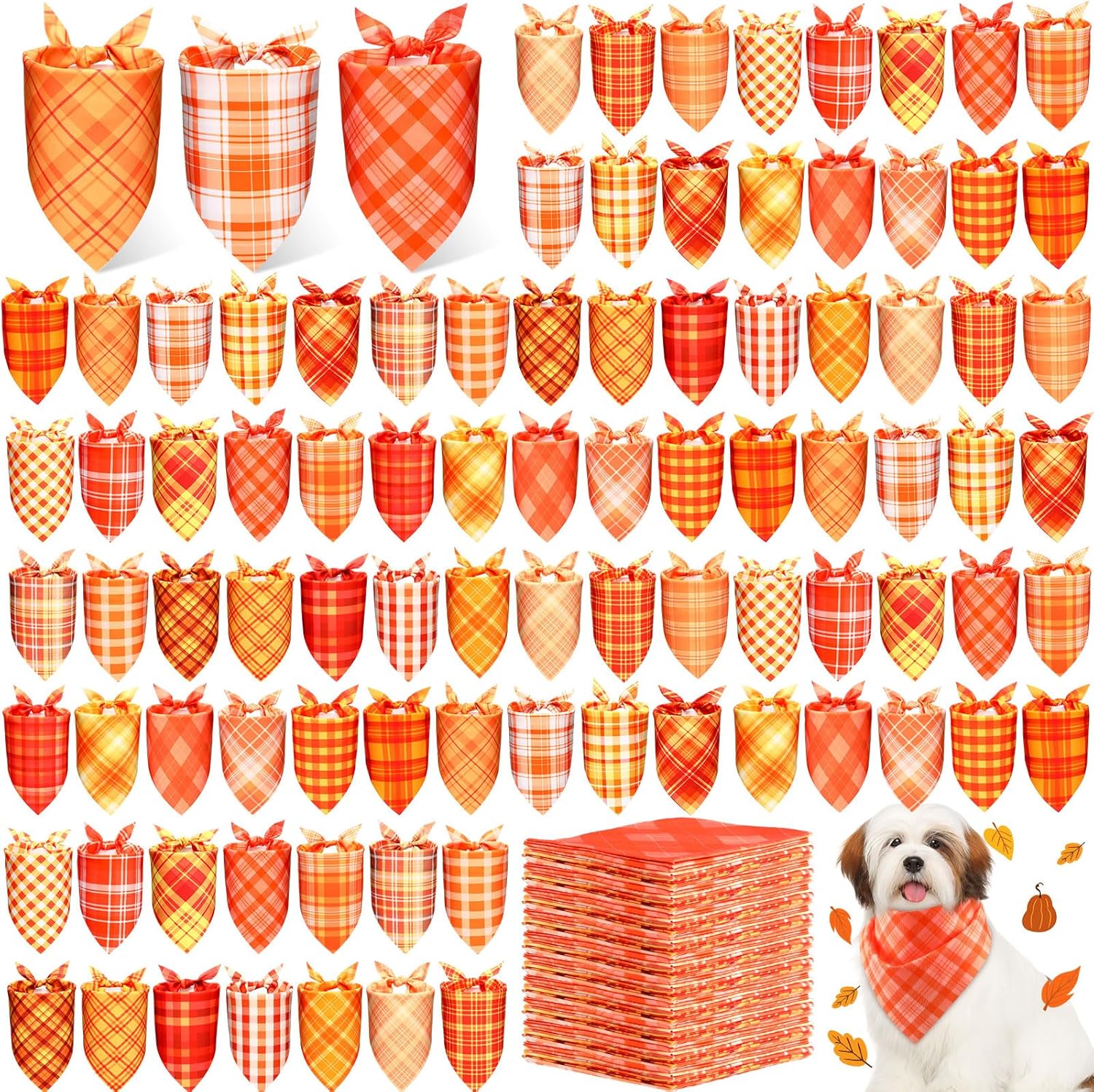 Abbylike 200 Pcs Thanksgiving Dog Bandanas Bulk - Plaid Fall Pet Scarves, 25 Styles for Dogs Cats, Photo Props & Party Accessories