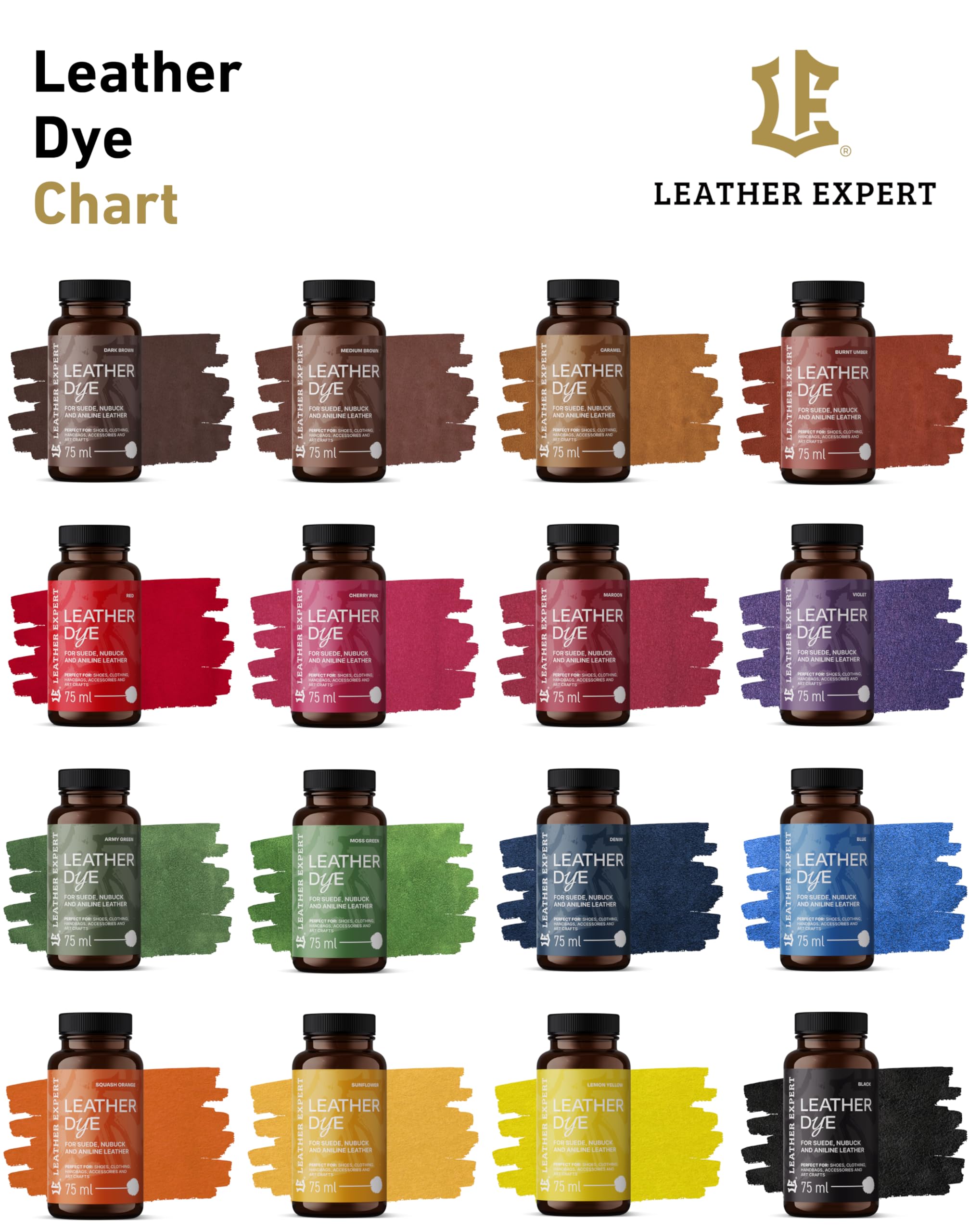 Penetrating Leather Dye - Lederfarbe Schwarz 75 ml - Ideal zum Schuhe, Handtaschen und Accessoires – inkl. Applikator & Pinsel - Schuhfarbe für Wildleder, Nubuk- und Anilinleder (16 Farben)