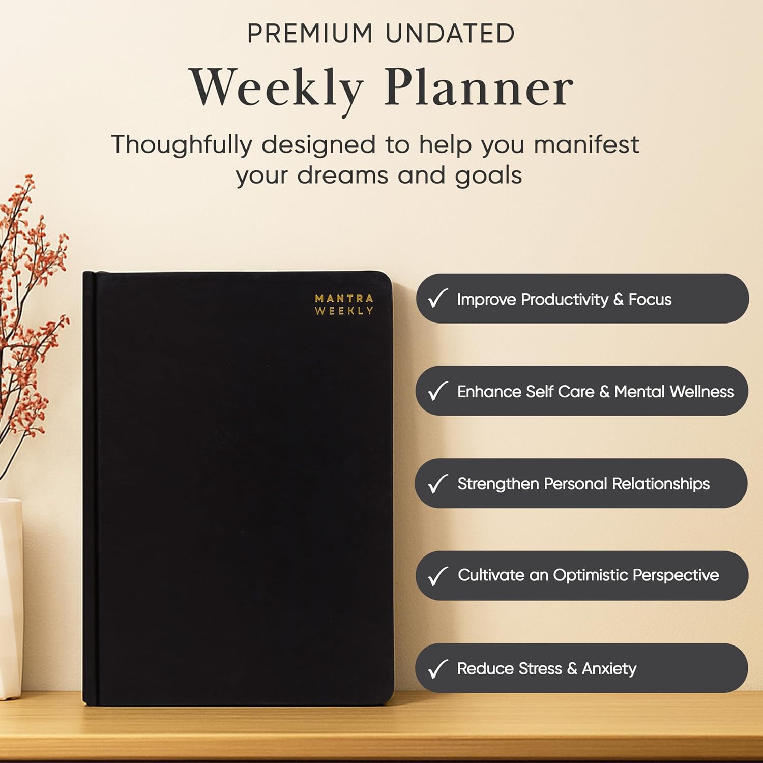 2026 Planner, Daily Journal & Gratitude Journal All-In-One with To Do List, Self Care Prompts & Habit Tracker - 7 x 10 - Black