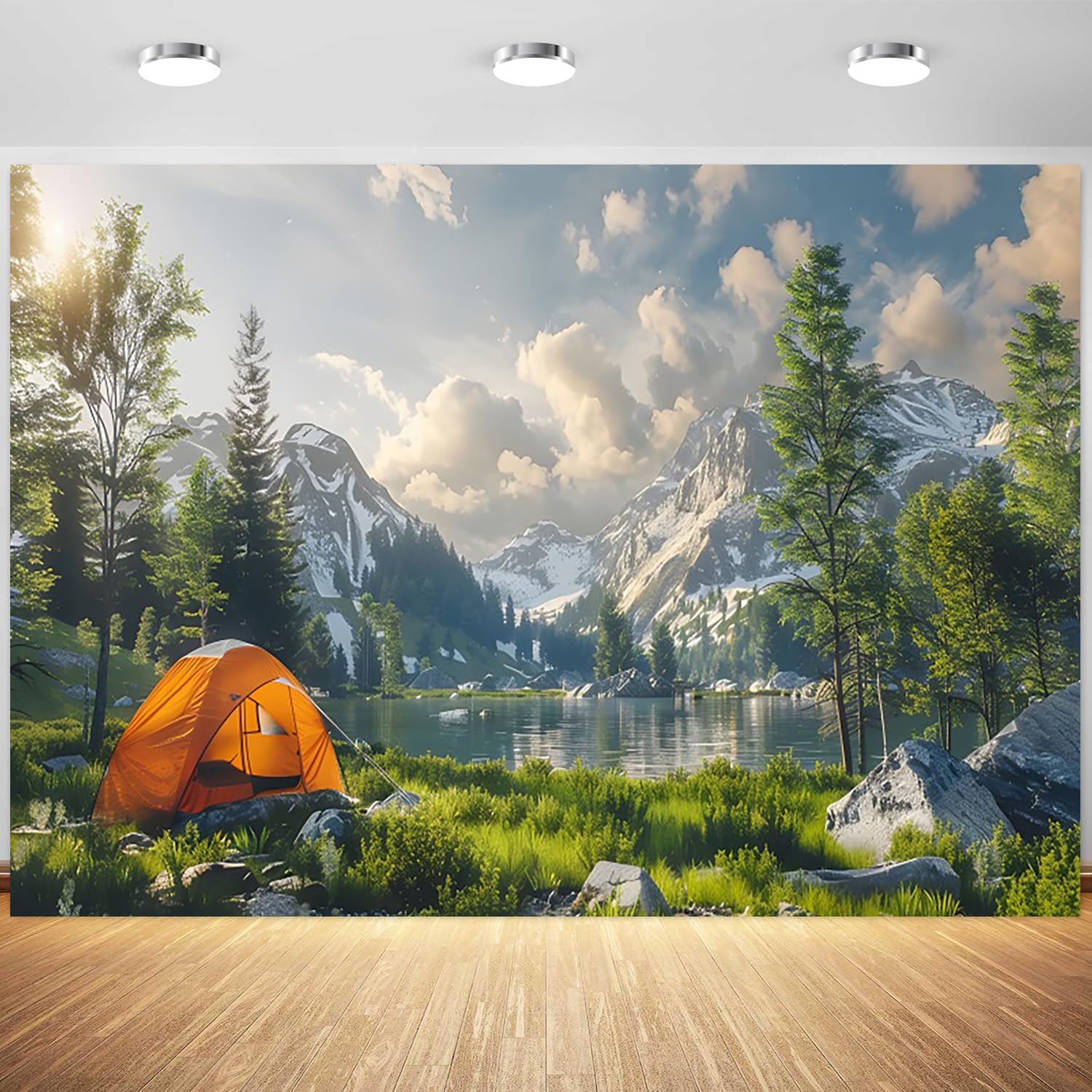 10x8ft Mountain Scene Camping Backdrop Mountain Forest Nature Landscape Photography Background Camping Theme Party Decorations Kids Adults Portraits