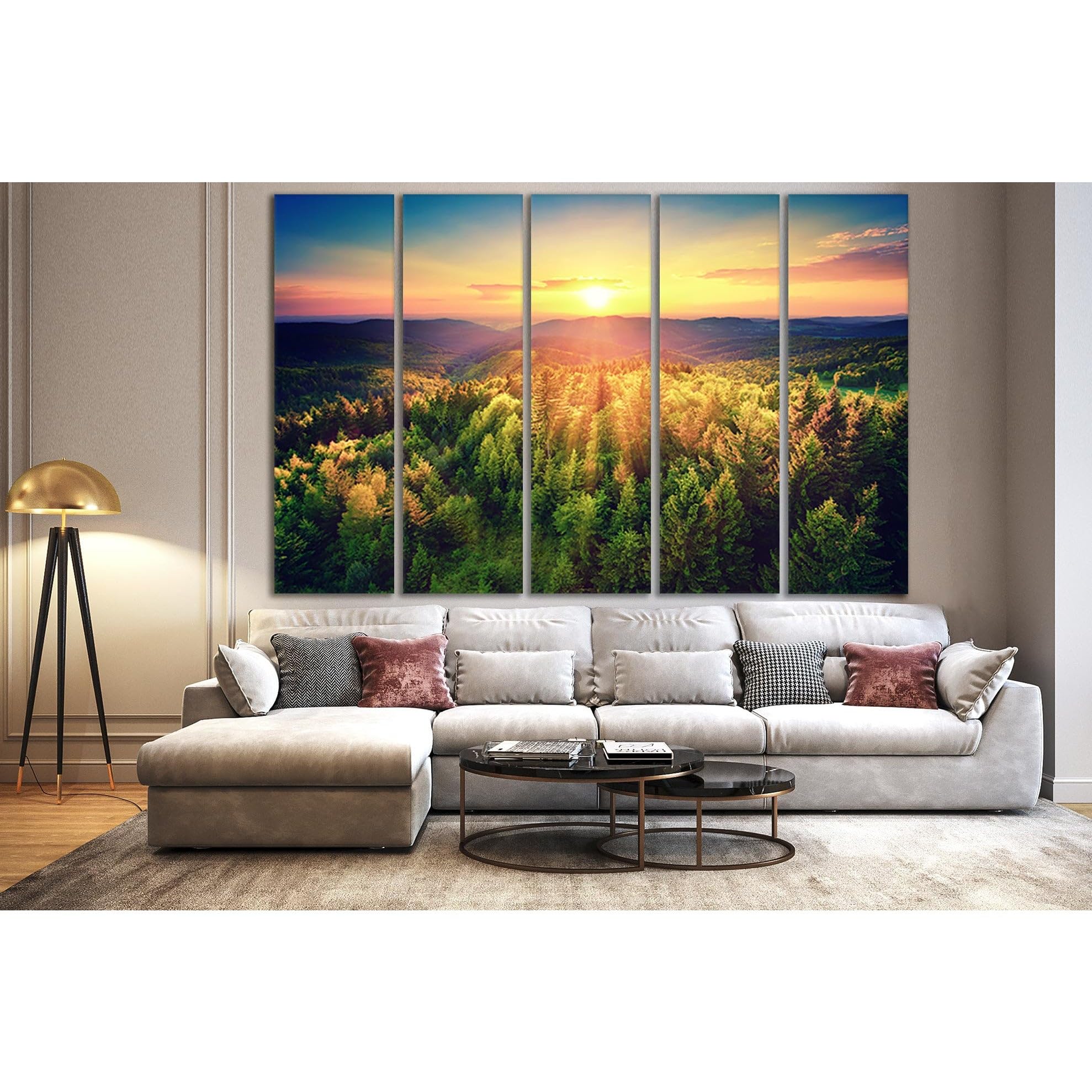 Cuadro de montaña al atardecer ZELLART de 5 paneles 90x60cm para salon 3