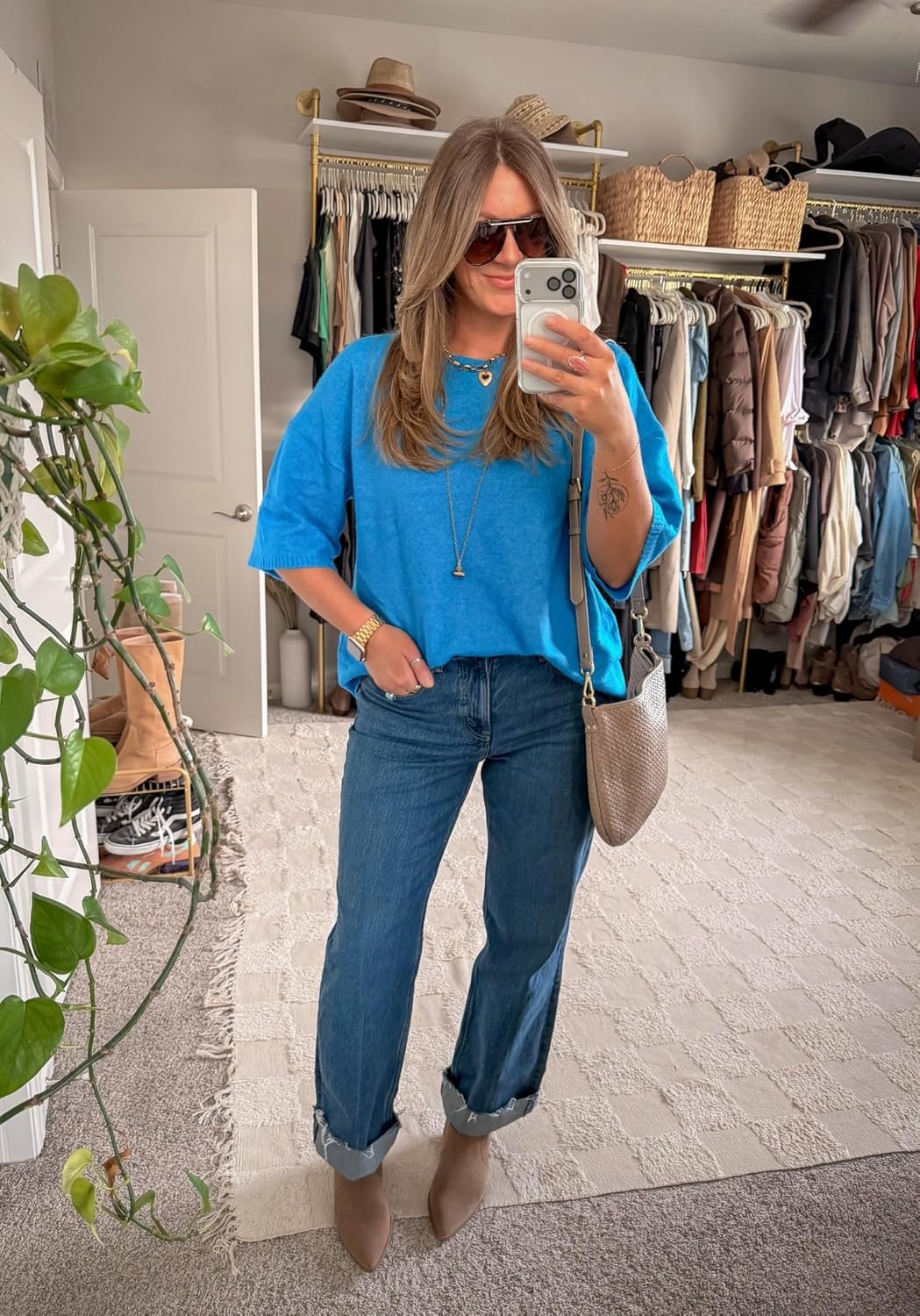 Yeokou Women Short Sleeve Sweaters Casual Oversized Crewneck Soft Knit Pullover Spring Summer Lightweight Sweater Top - Image 3